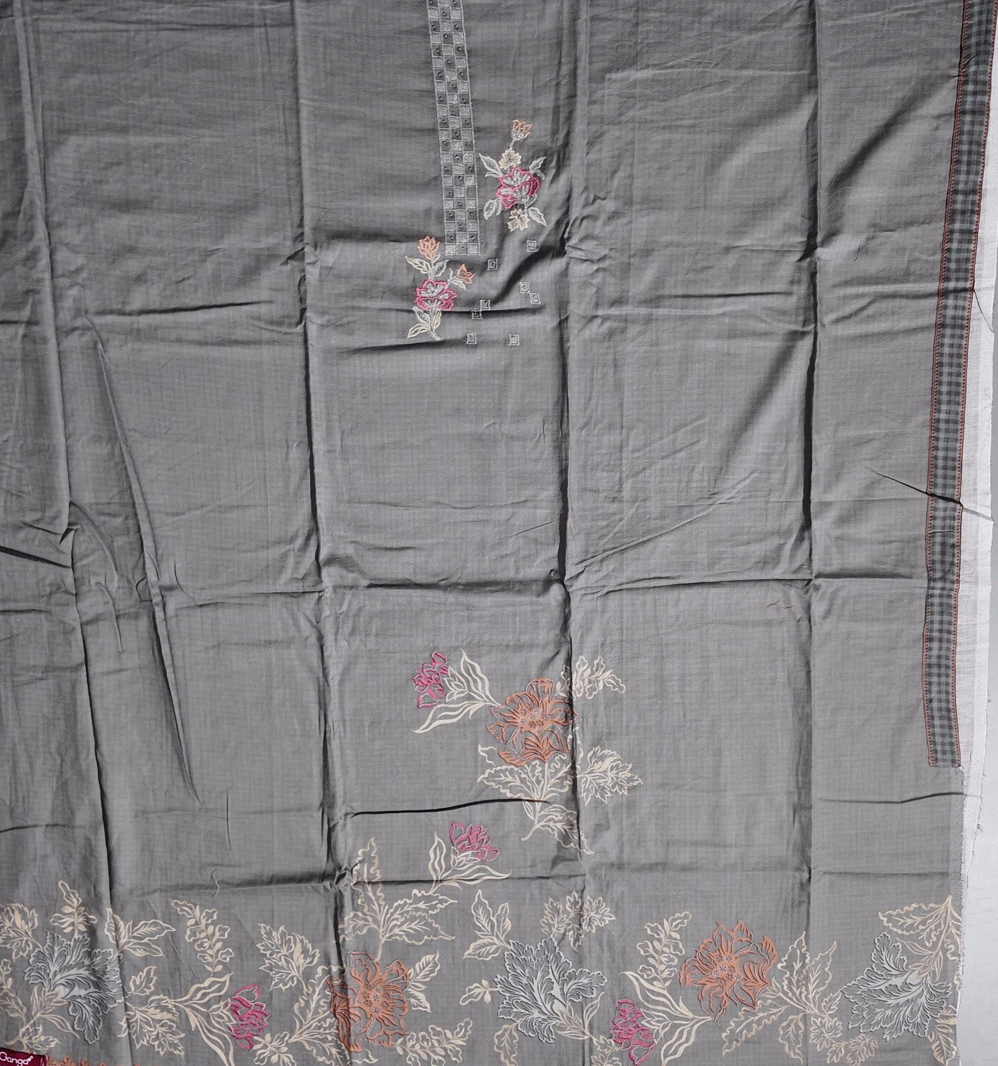 Charcoal Blossom: Artisanal Unstitched Suit Fabric",