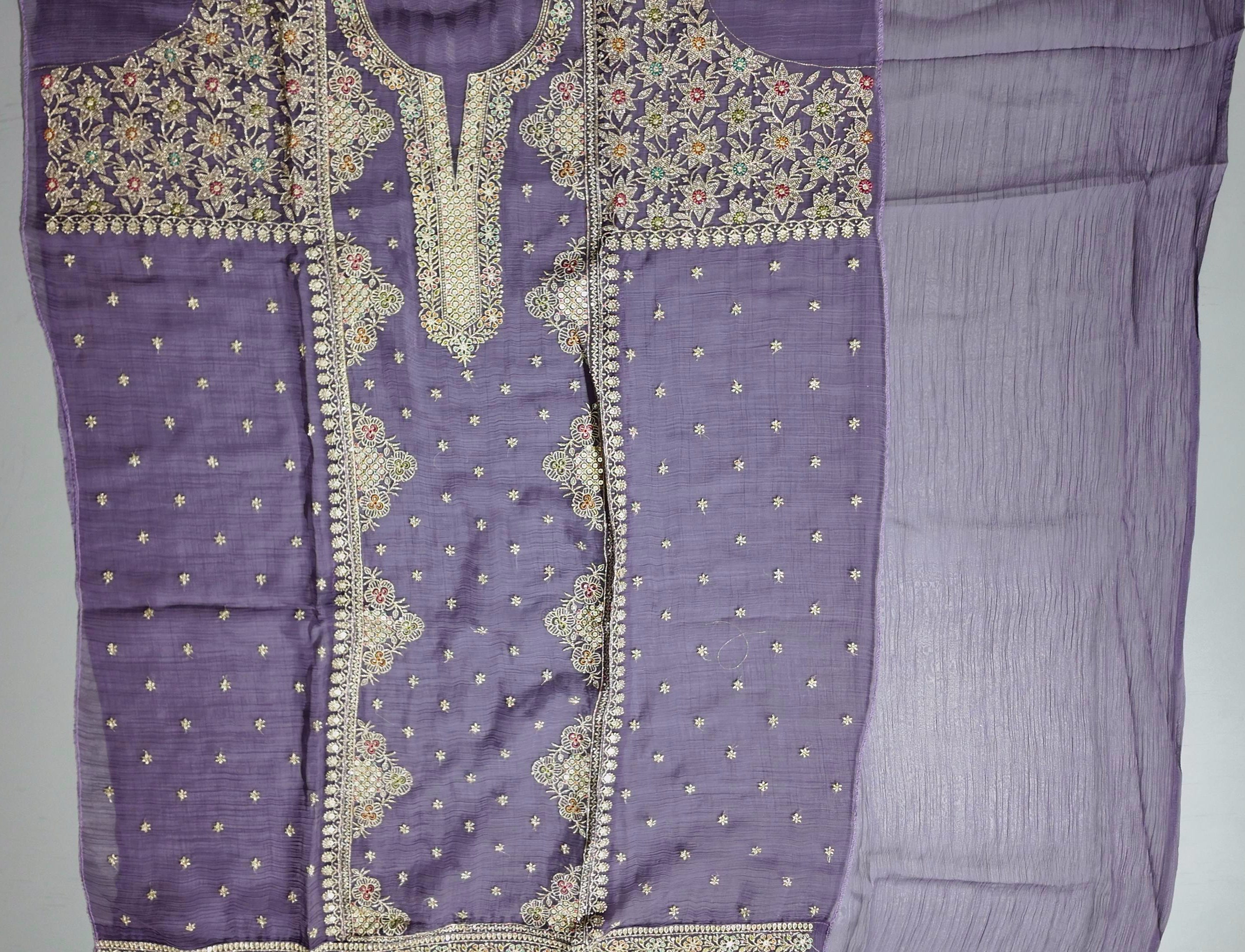 Regal Plum Embroidered Unstitched Suit with Floral Intricacies",