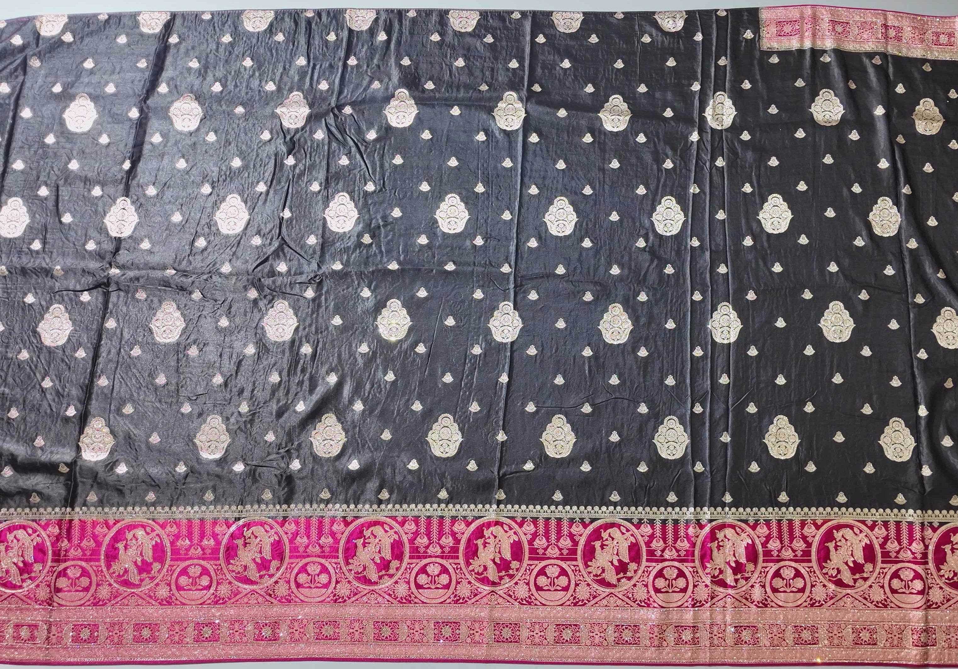 Opulent Festive Fuchsia Tapestry Unstitched Suit",