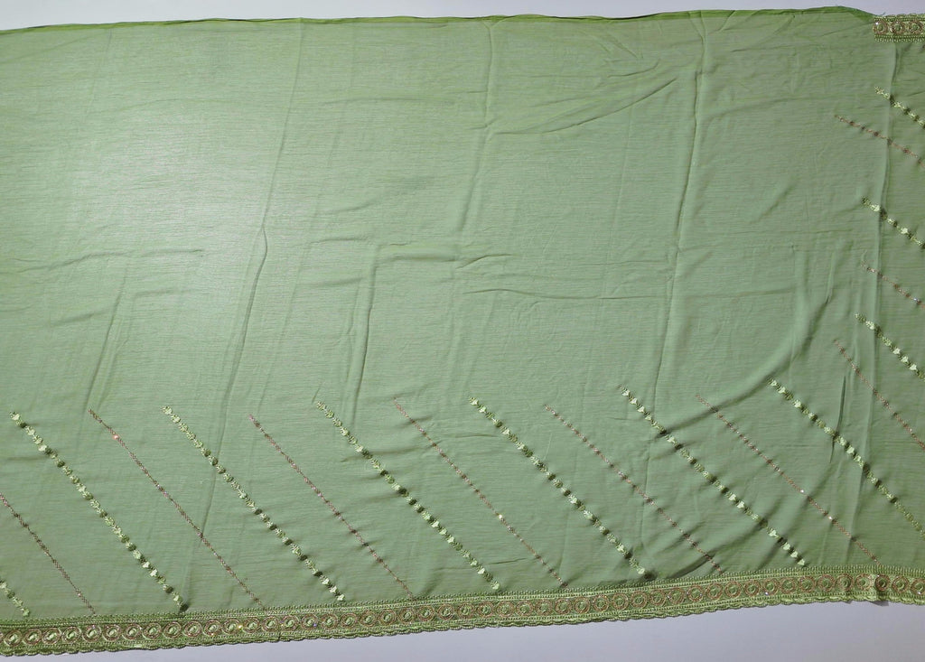 Lush Green Artistry: Handcrafted Unstitched Ensemble",