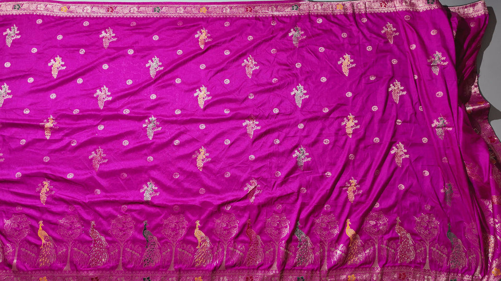 Vibrant Fuchsia Floral Tapestry Unstitched Suit - Festive Charm",