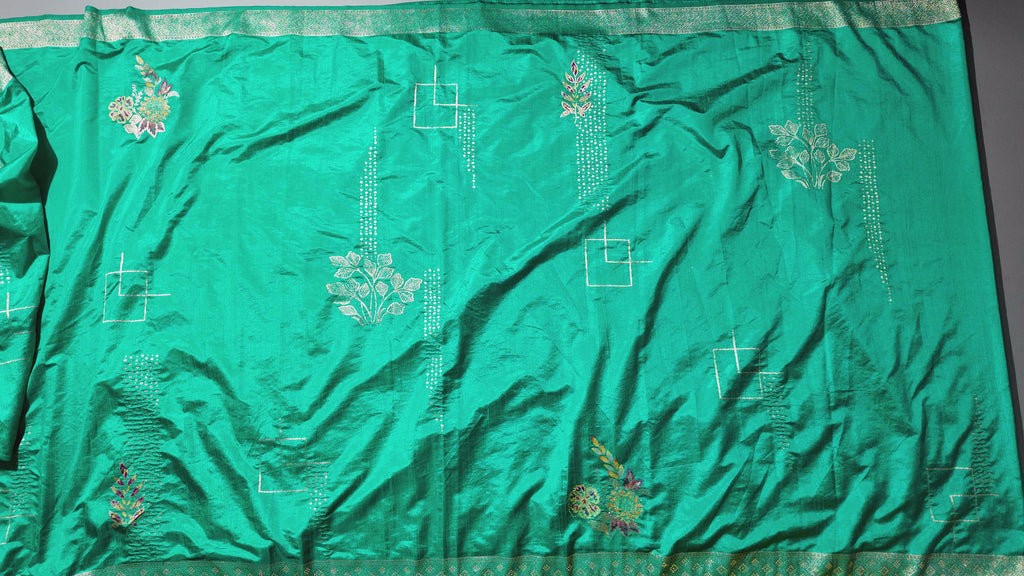 Opulent Floral Unstitched Suit in Vibrant Teal",