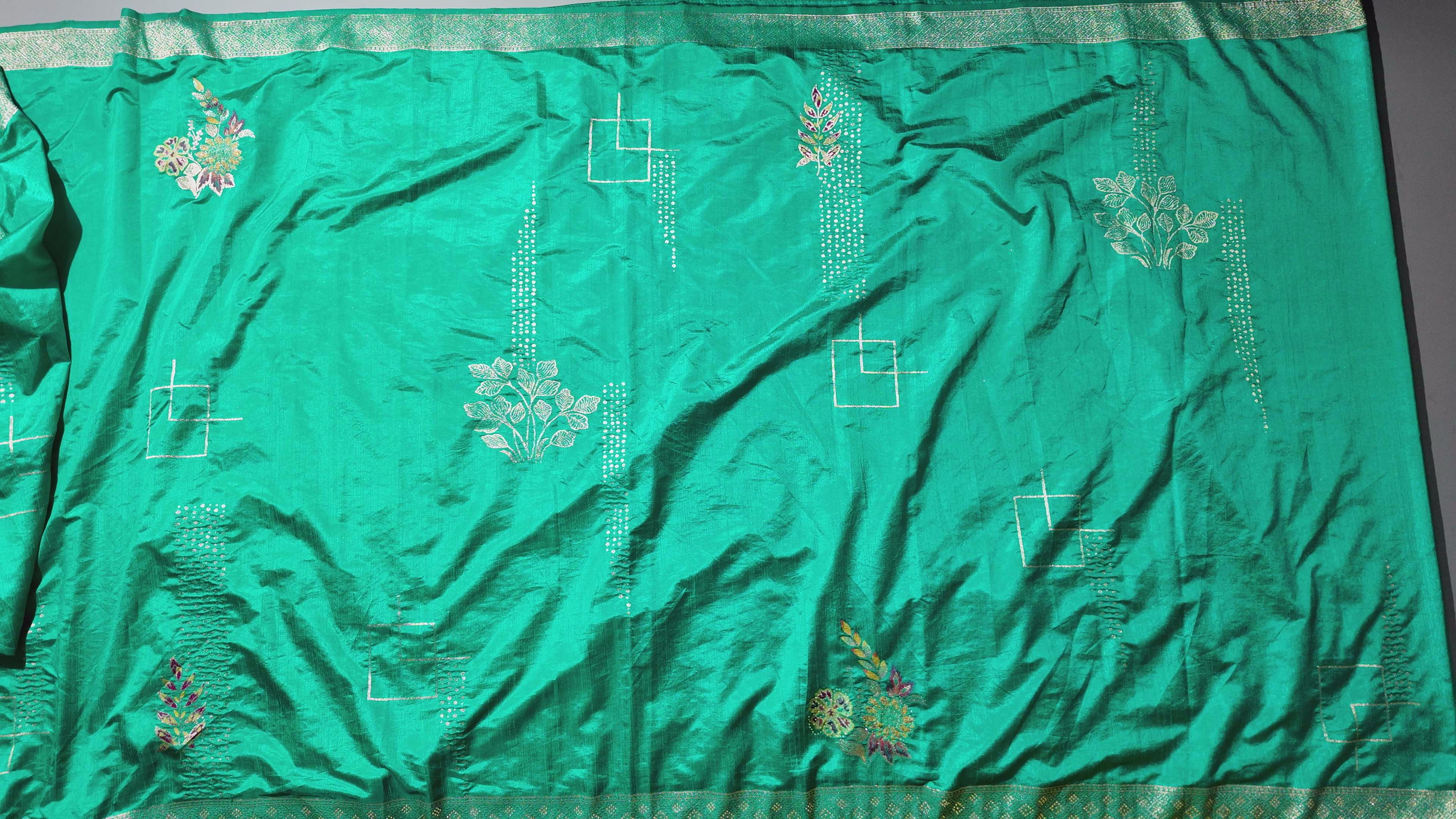 Opulent Floral Unstitched Suit in Vibrant Teal",