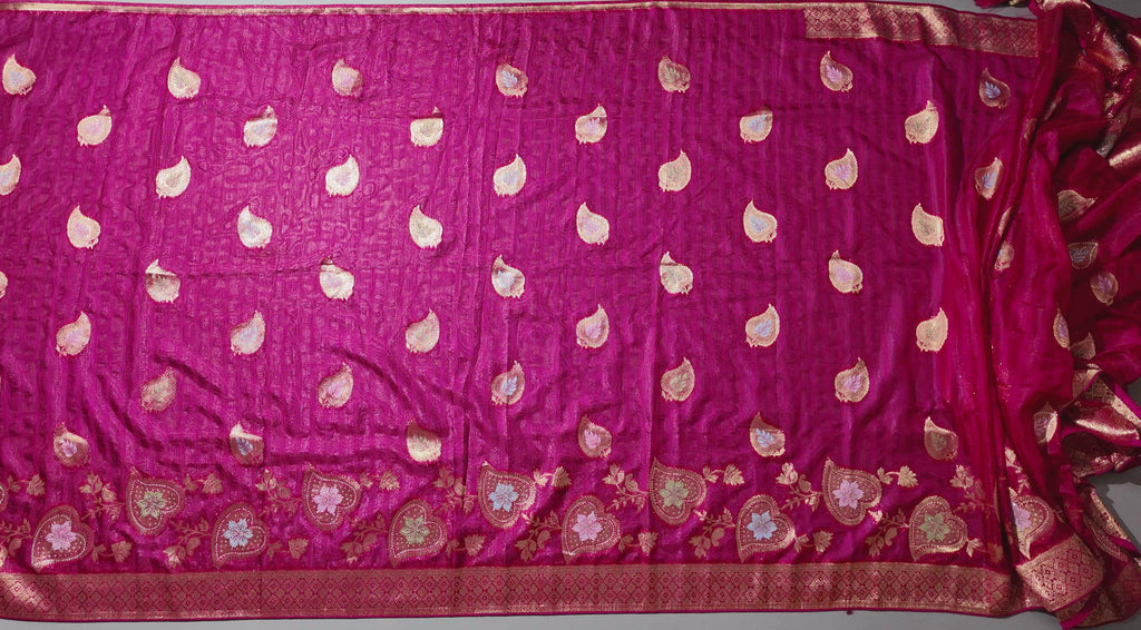 Blossom Aura: Radiant Red Silk Saree with Intricate Floral Motifs",