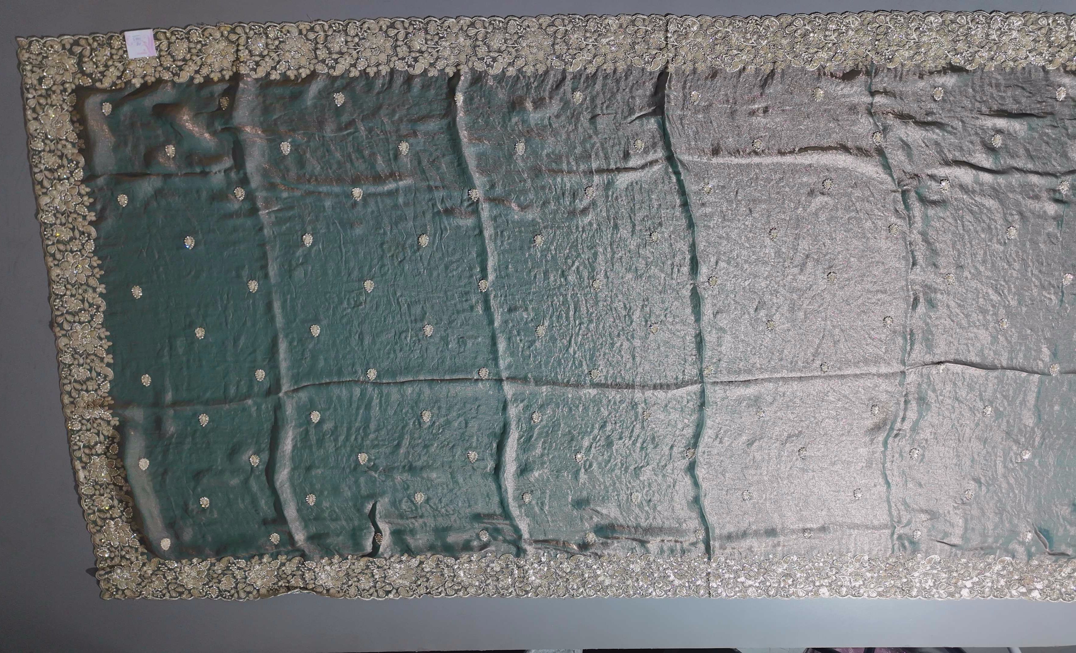 Opulent Green Saree with Exquisite Gold Embroidery",