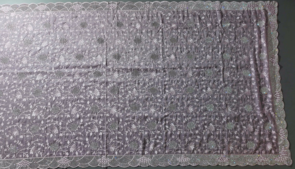 Lilac Dream: Intricate Sequin Lace Saree Extravaganza",