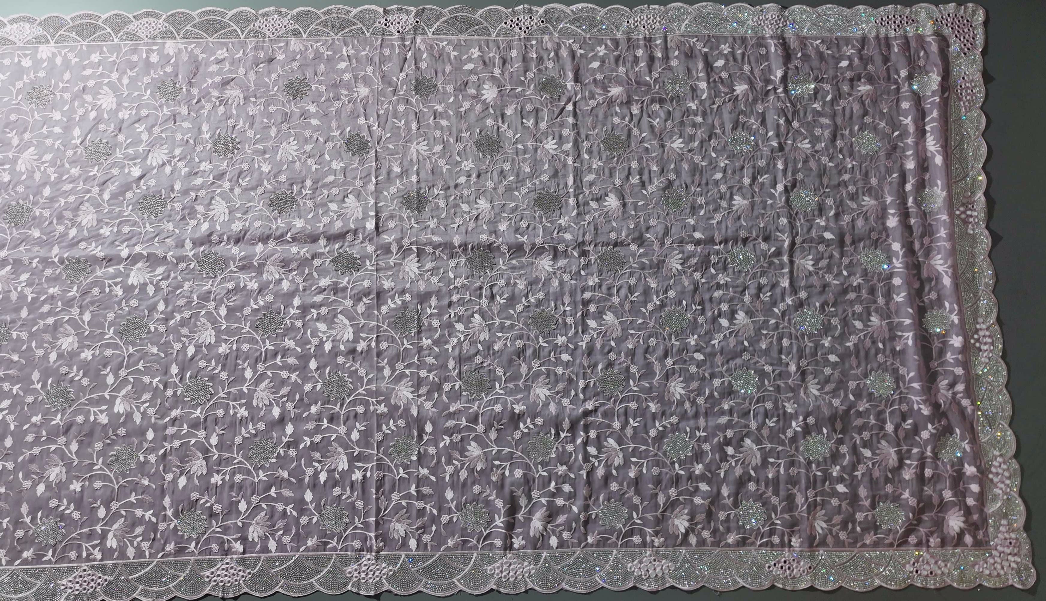 Lilac Dream: Intricate Sequin Lace Saree Extravaganza",