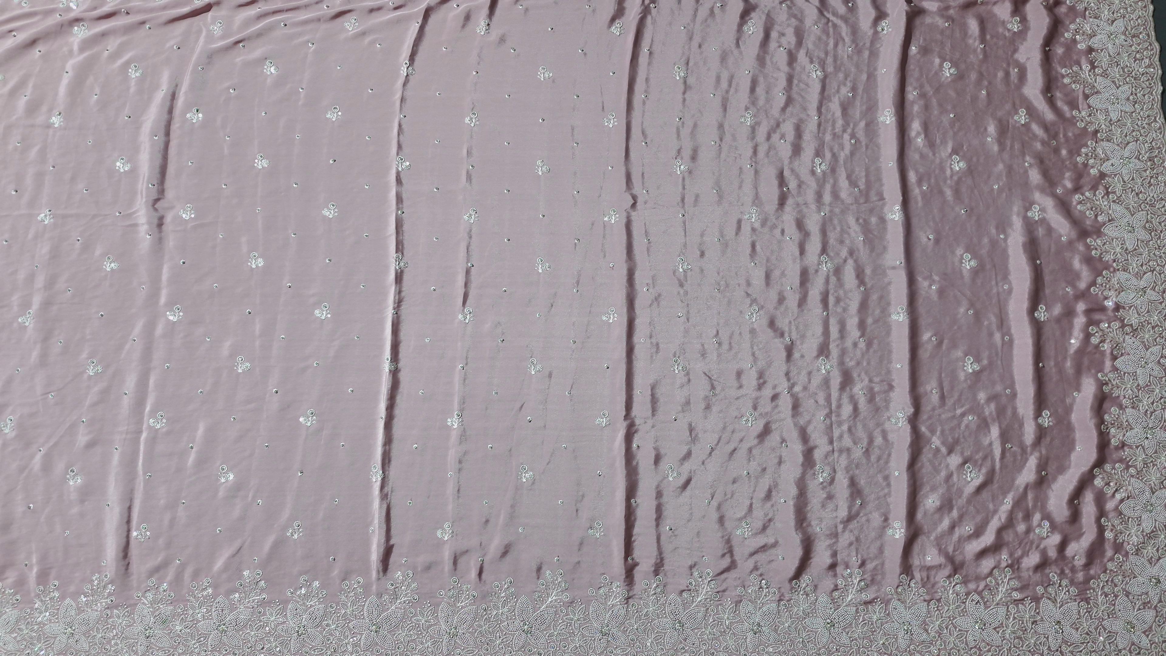 Blush Pink Blossom Saree with Intricate Embroidery",