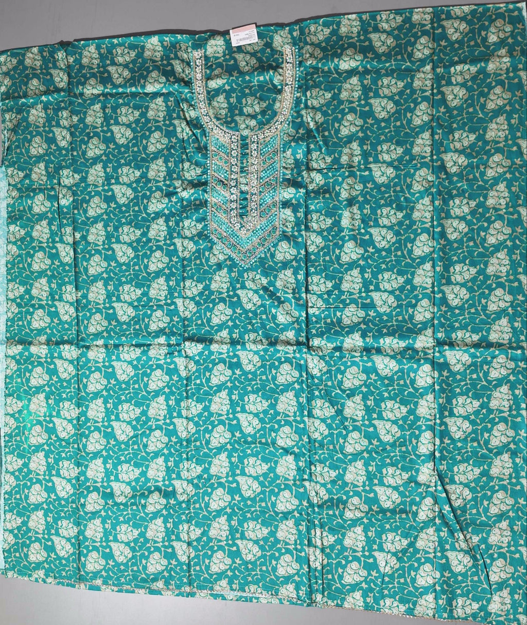 Opulent Teal Brocade Unstitched Suit with Intricate Embellishments