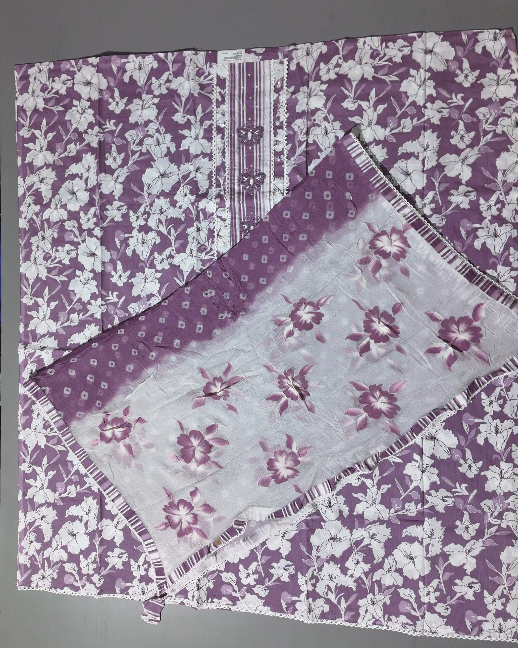 Vibrant Lavender Floral Unstitched Suit Set – Pure Comfort