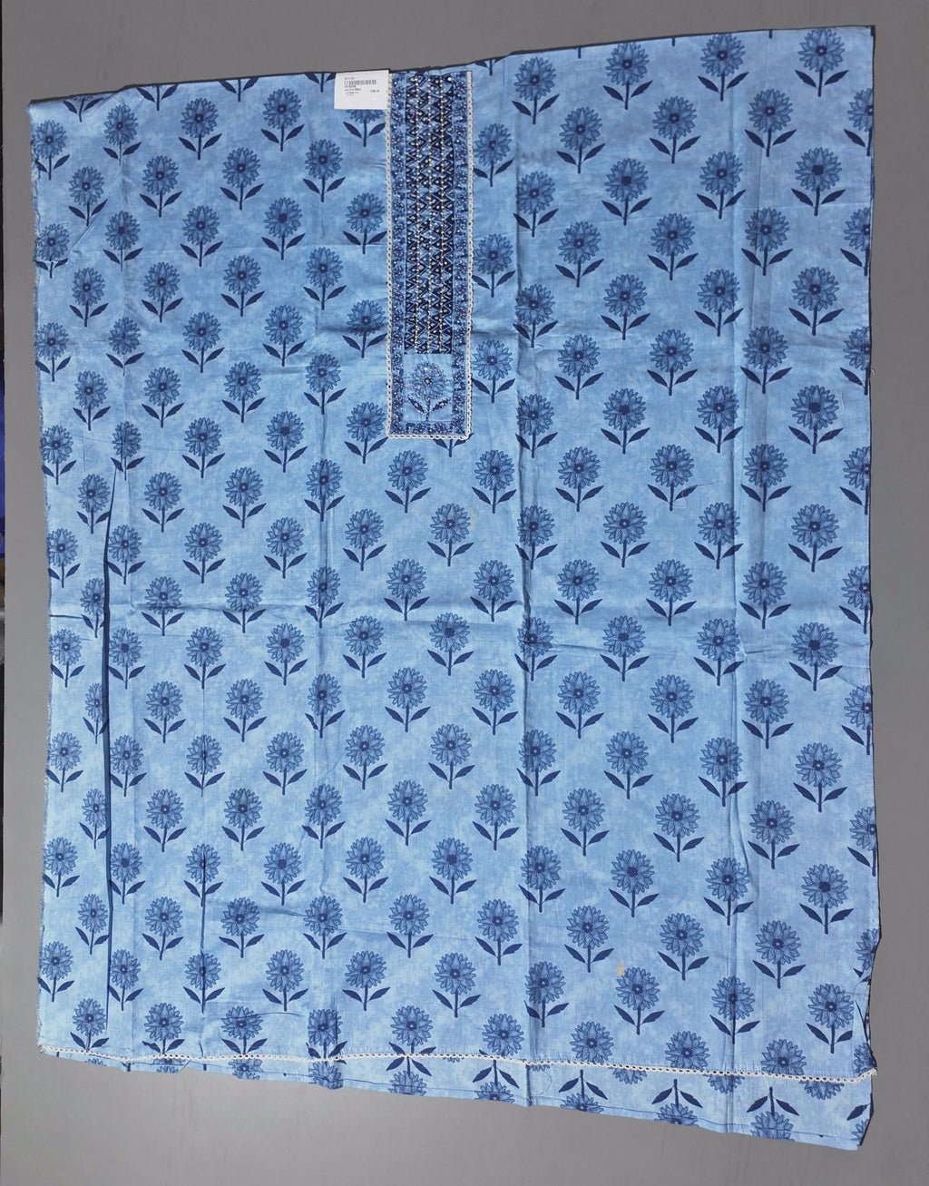 Azure Blossom Unstitched Suit: Artisanal Floral Elegance