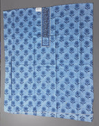 Azure Blossom Unstitched Suit: Artisanal Floral Elegance
