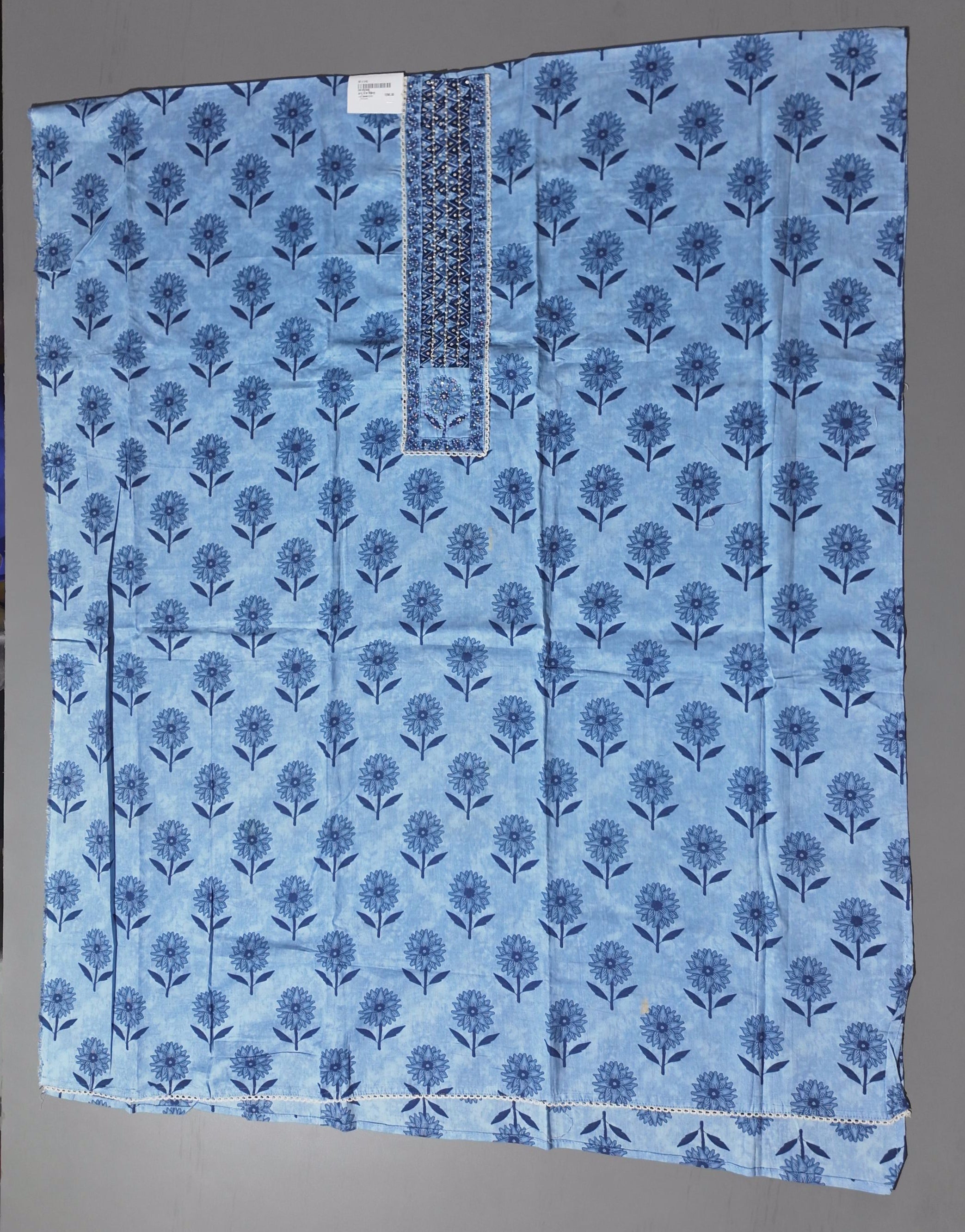 Azure Blossom Unstitched Suit: Artisanal Floral Elegance
