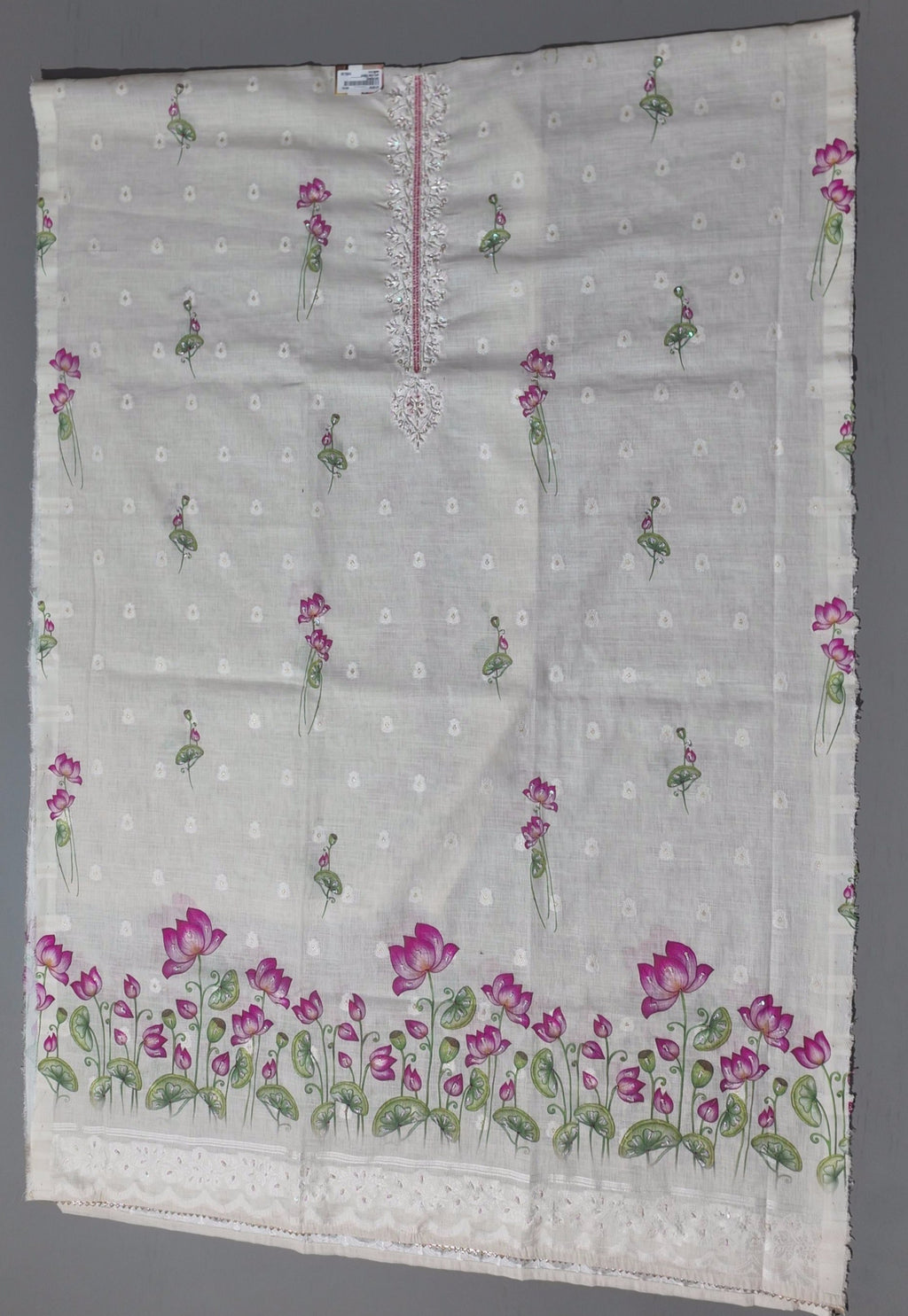 Exquisite Lotus Embroidered Unstitched Suit in Ivory Bliss