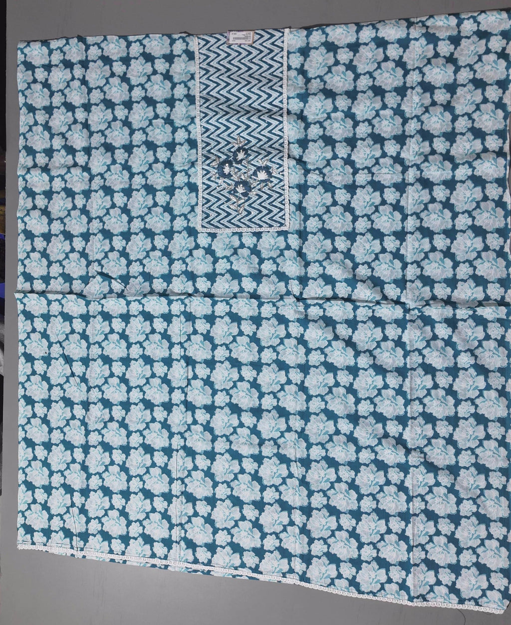 Zigzag Delight: Vibrant Unstitched Suit in Azure Bloom