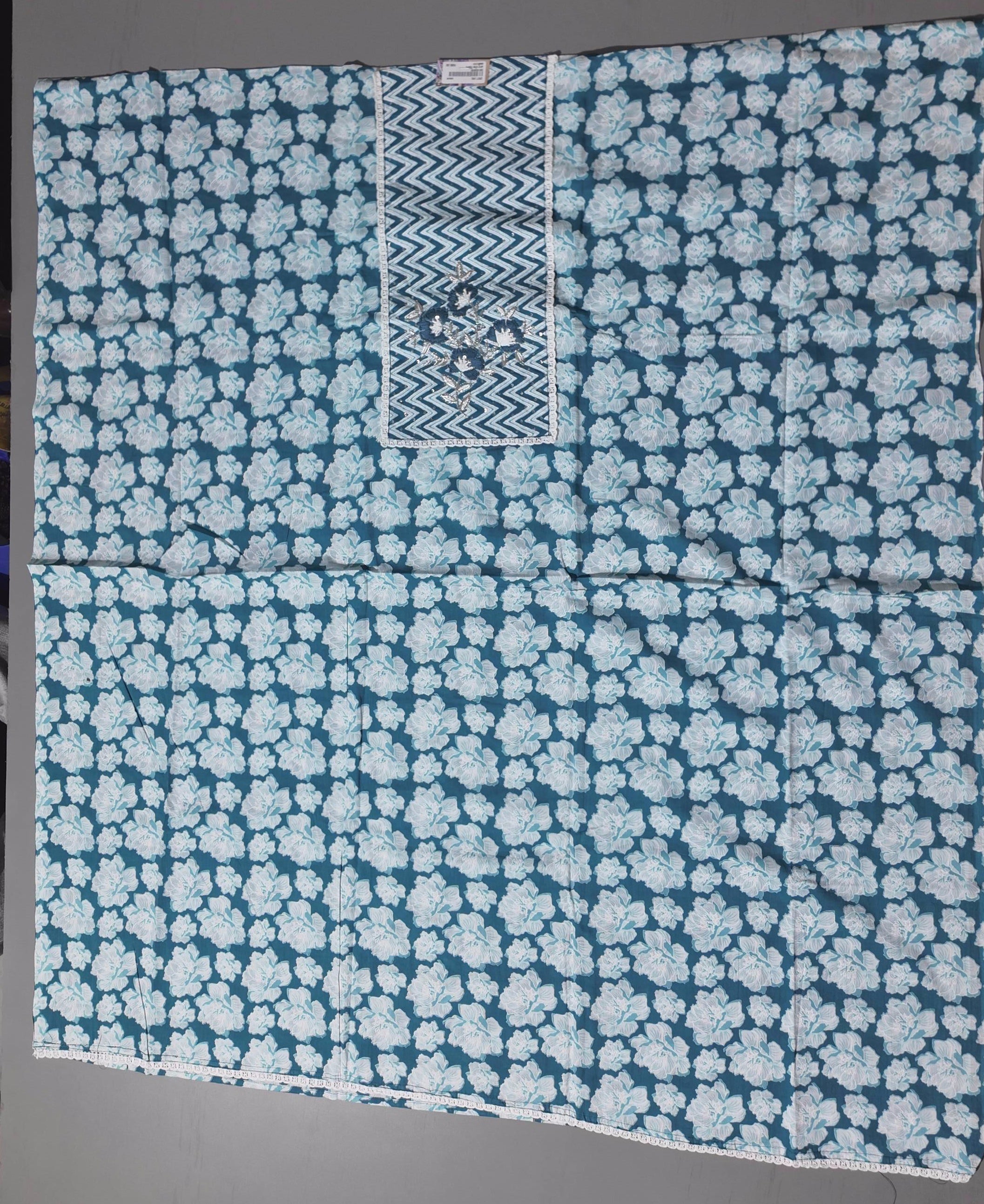 Zigzag Delight: Vibrant Unstitched Suit in Azure Bloom