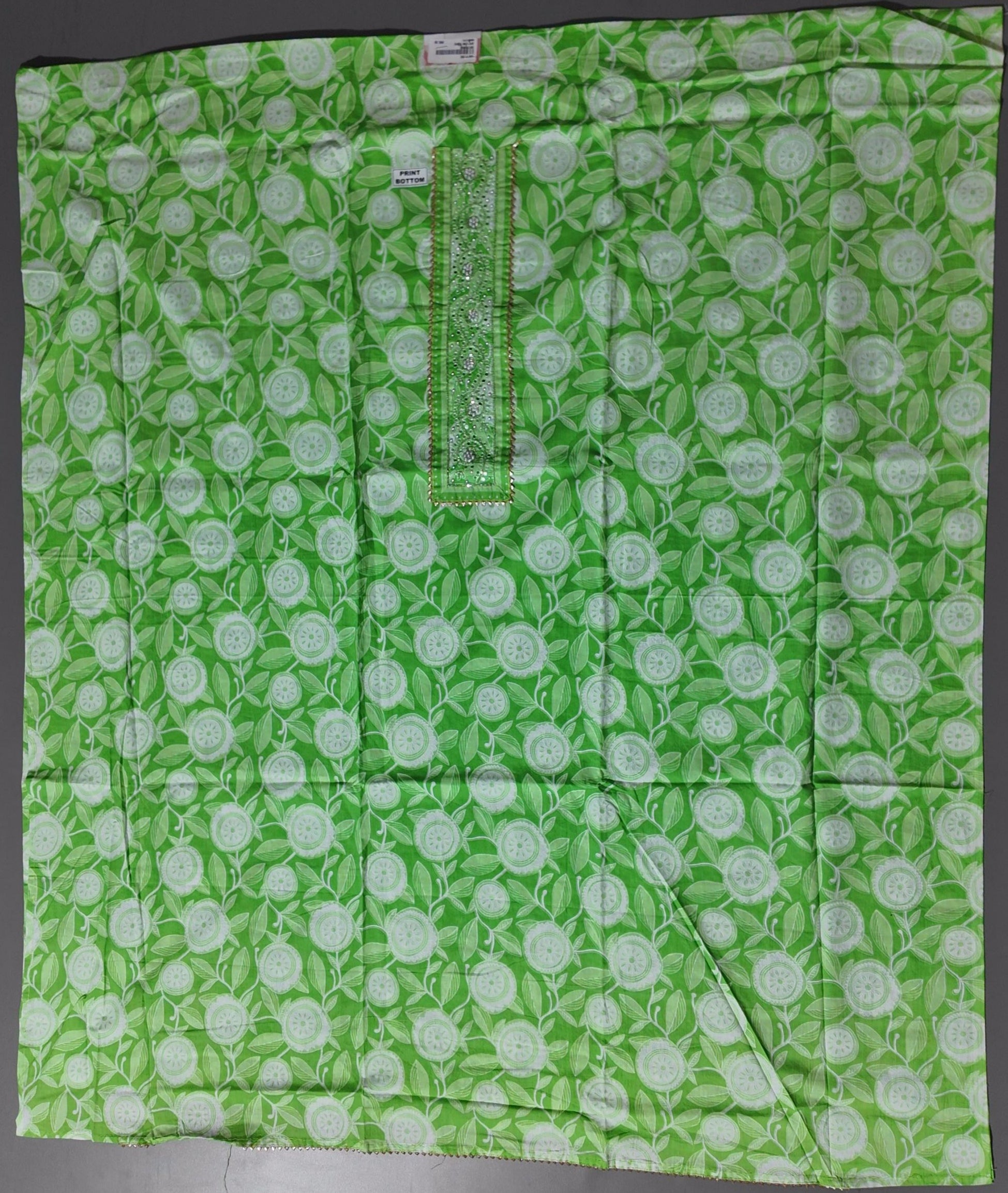 Vibrant Green Botanical Unstitched Suit with Intricate Embroidery