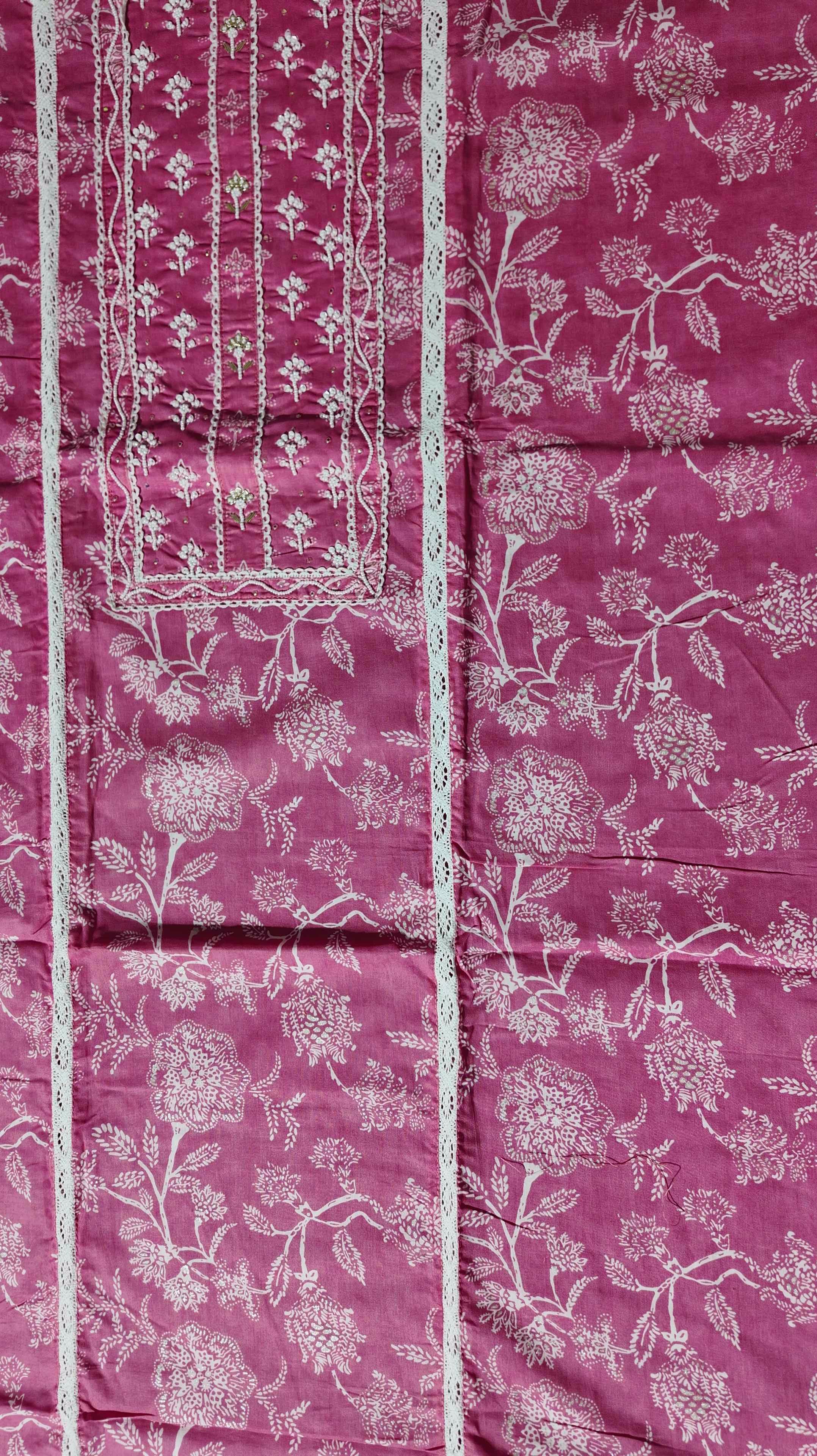 Charmingly Chic: Fuchsia & White Embroidered Unstitched Suit