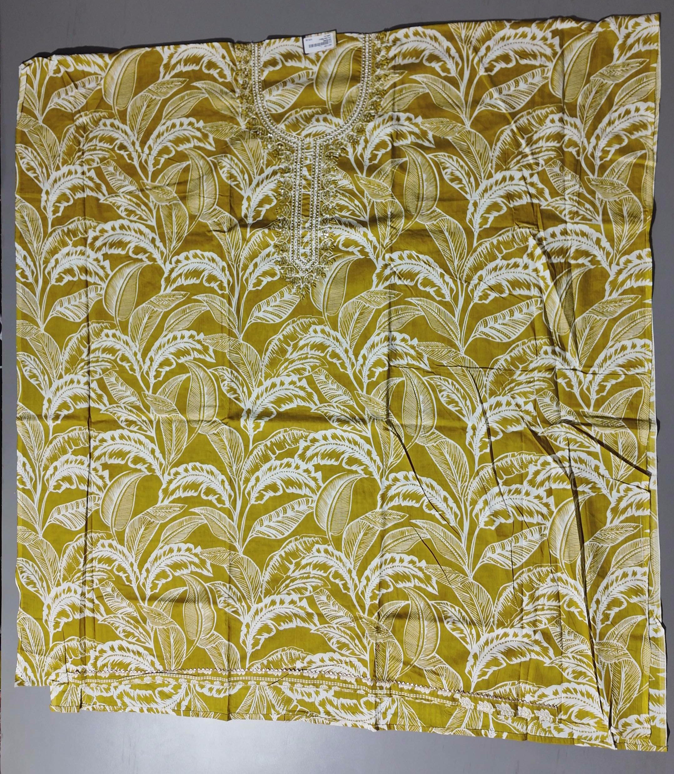 Tropical Zephyr: Artisanal Leaf Embellished Unstitched Suit