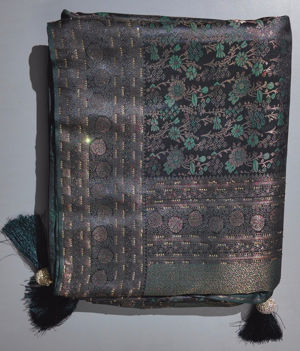 Glamorous Glen: Enchanting Black & Green Banarasi Saree",