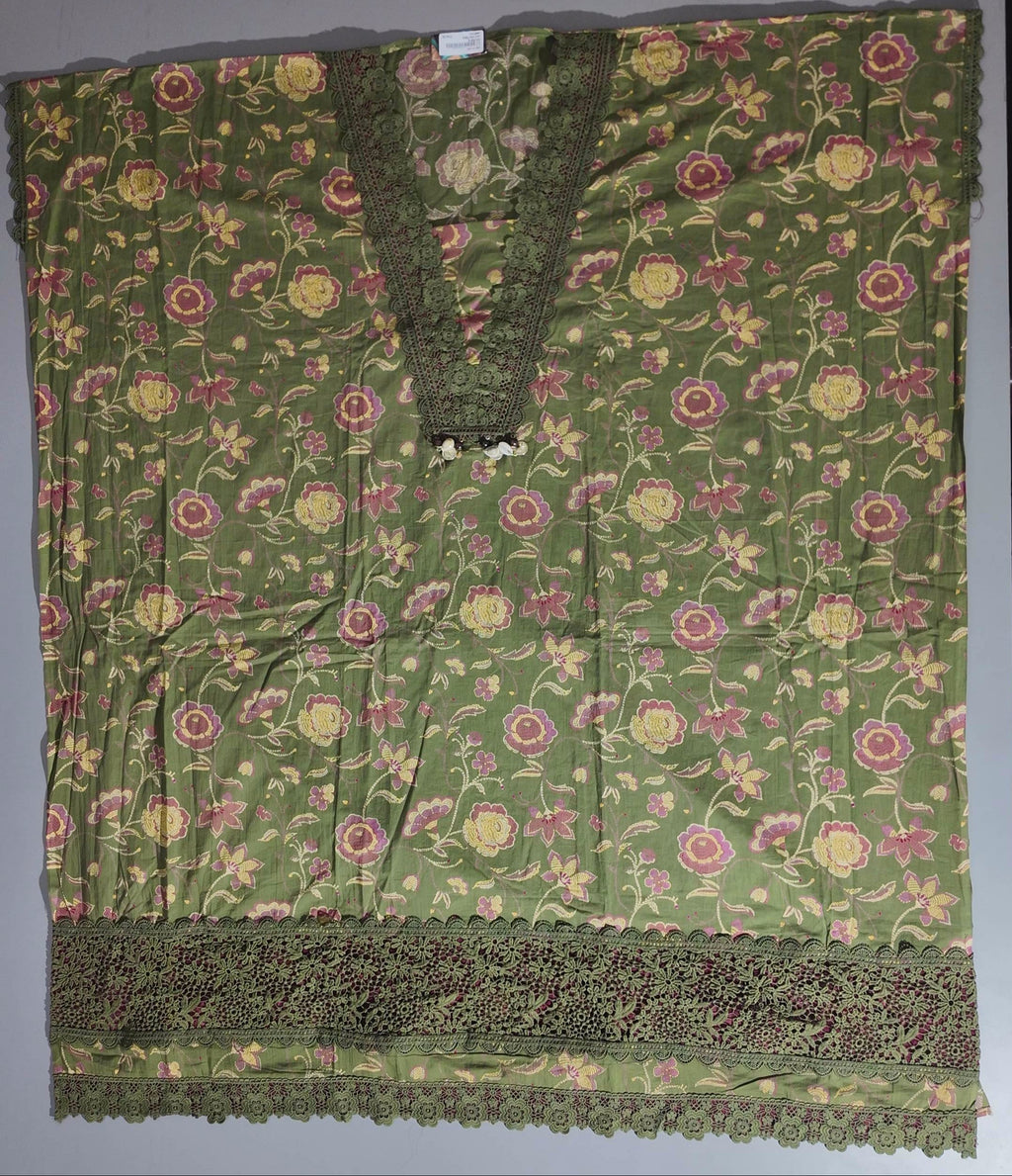 Enchanted Blossom Unstitched Suit: Vibrant Green Elegance