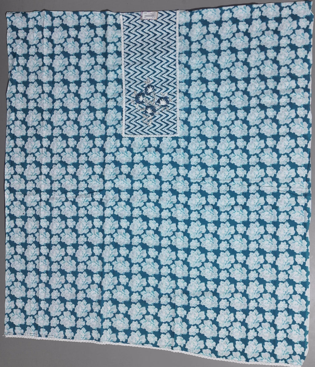 Azure Blossom Unstitched Suit: Artistry in Blue and White
