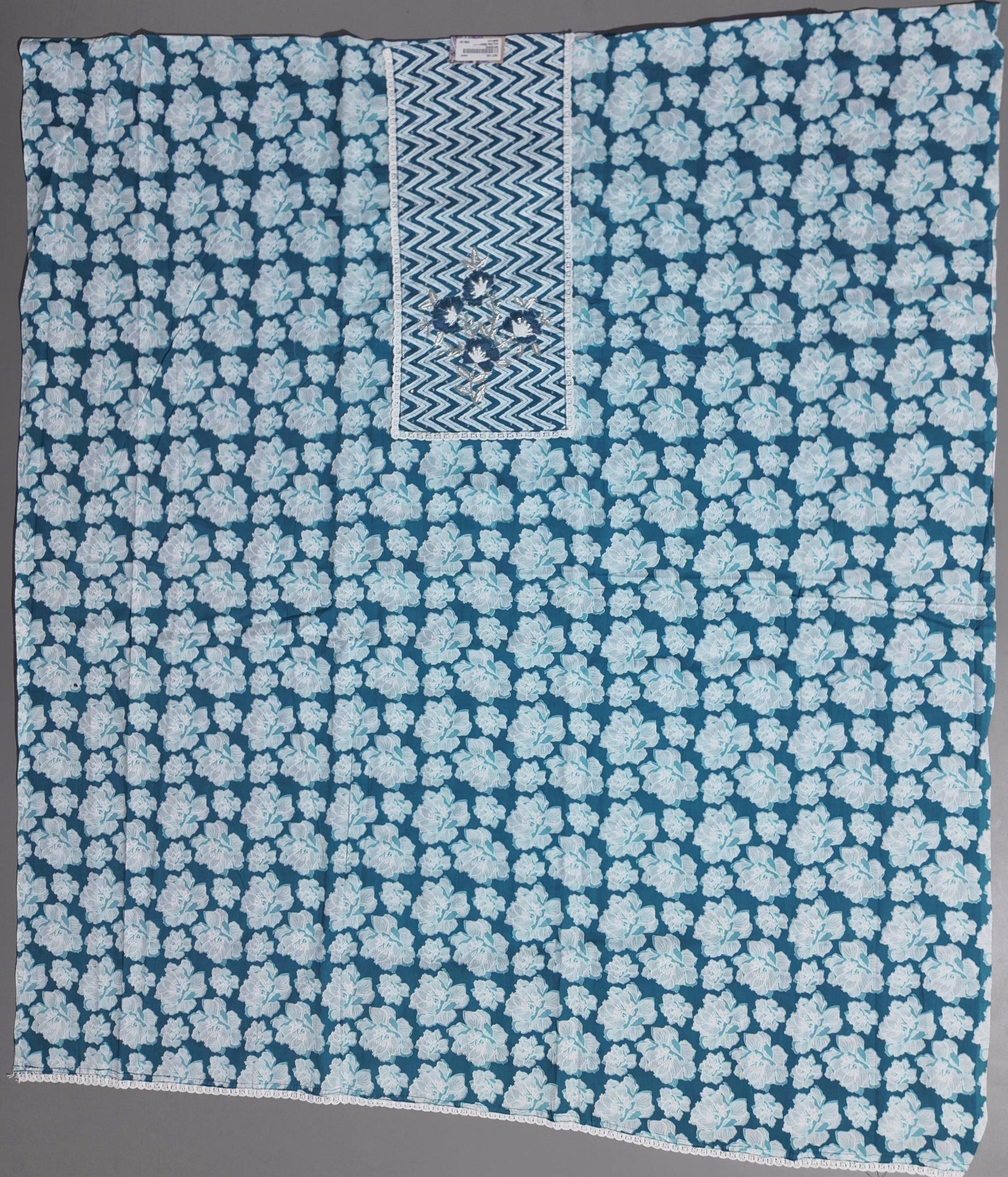 Azure Blossom Unstitched Suit: Artistry in Blue and White