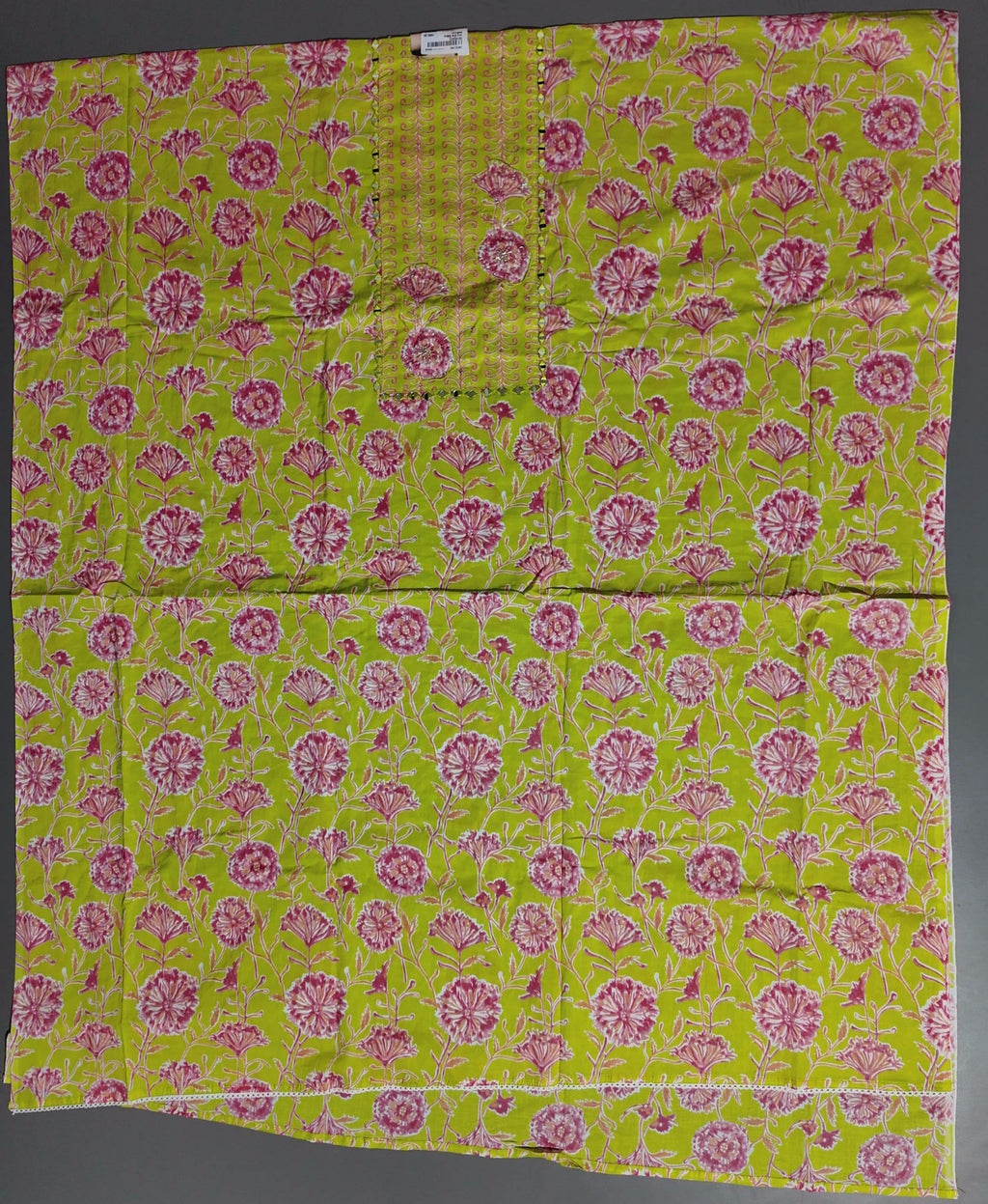 Floral Whimsy: Unstitched Vibrant Lime Suit Fabric