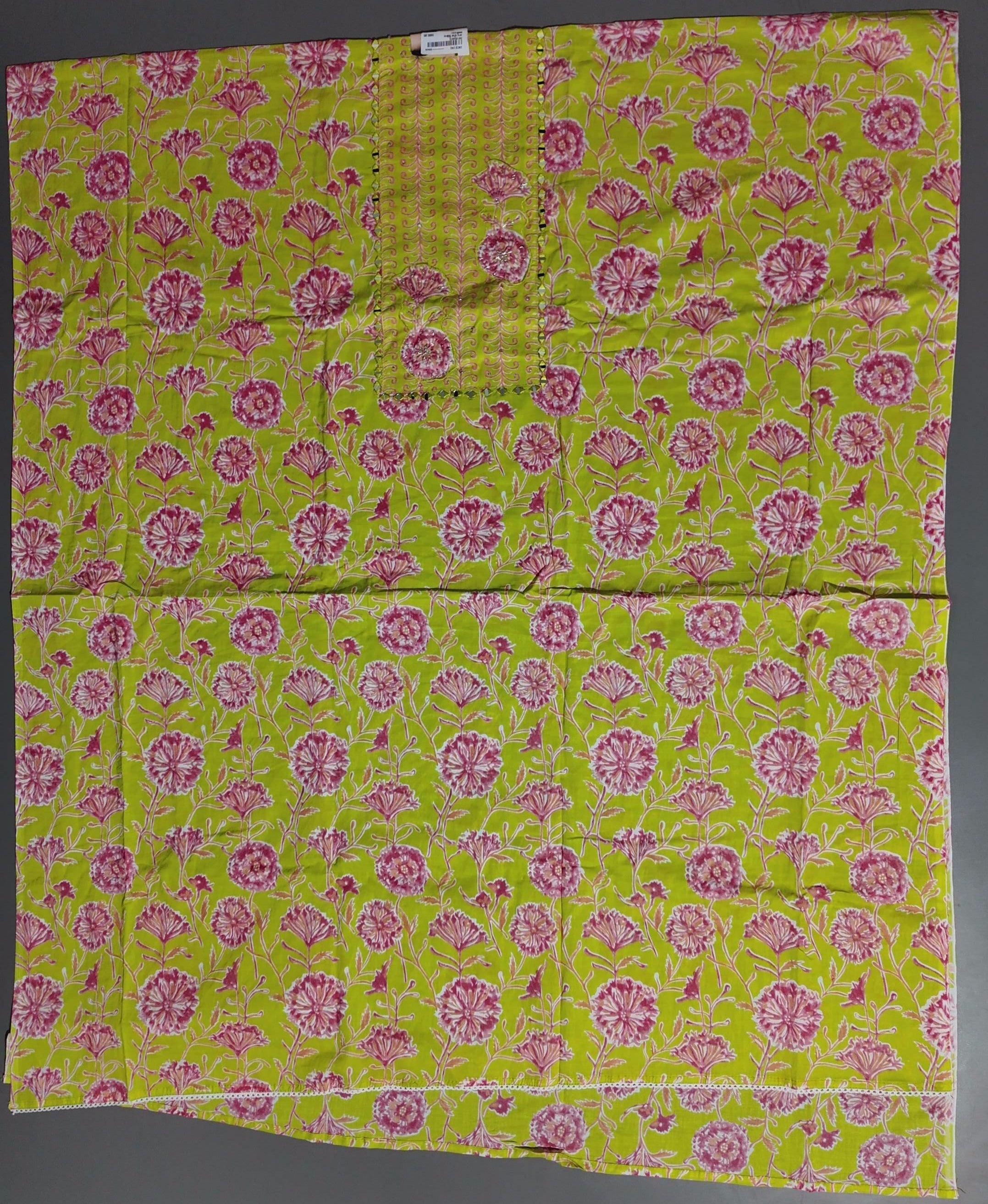 Floral Whimsy: Unstitched Vibrant Lime Suit Fabric