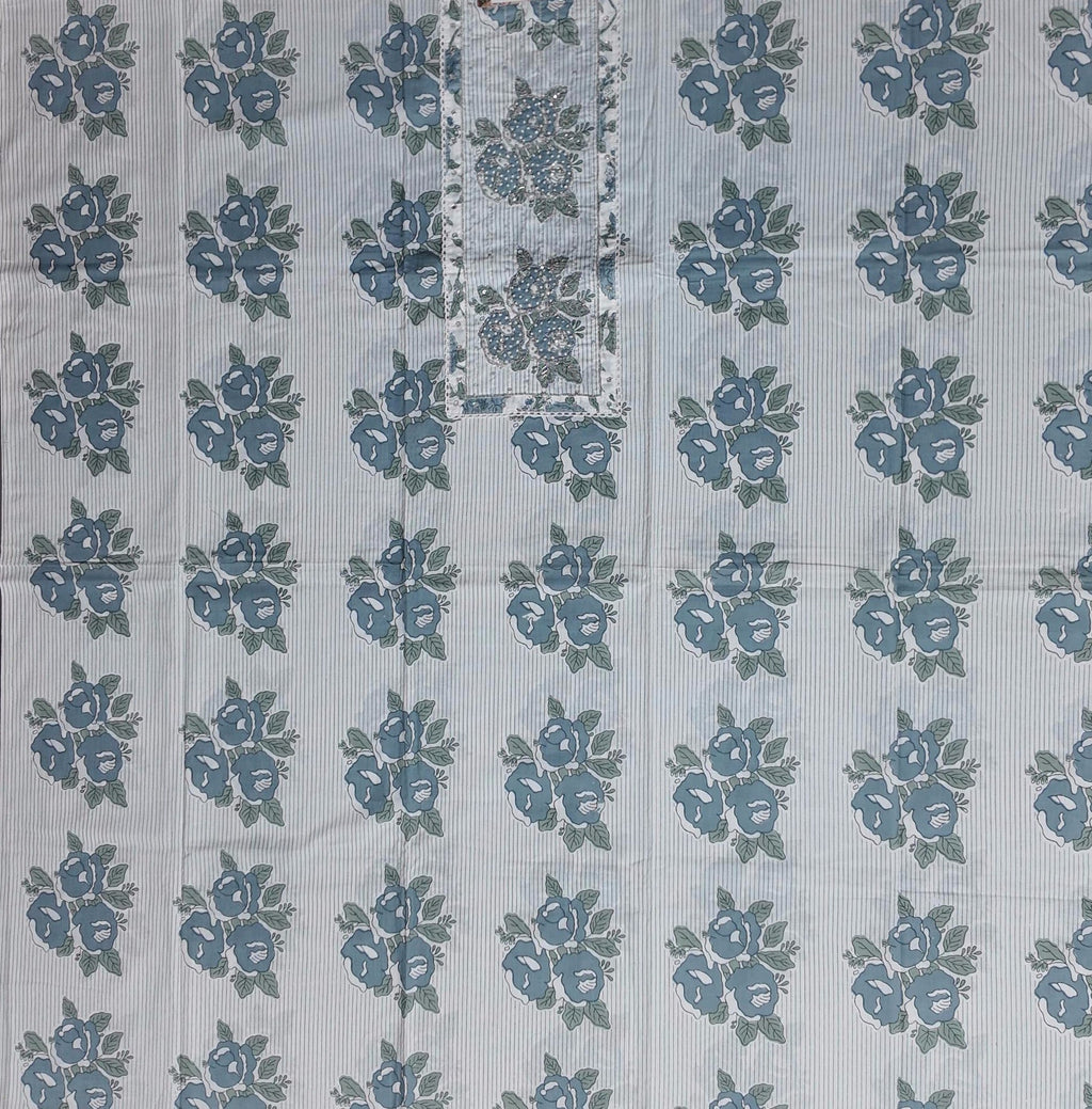 Blossom in Blue: Serene Floral Unstitched Suit