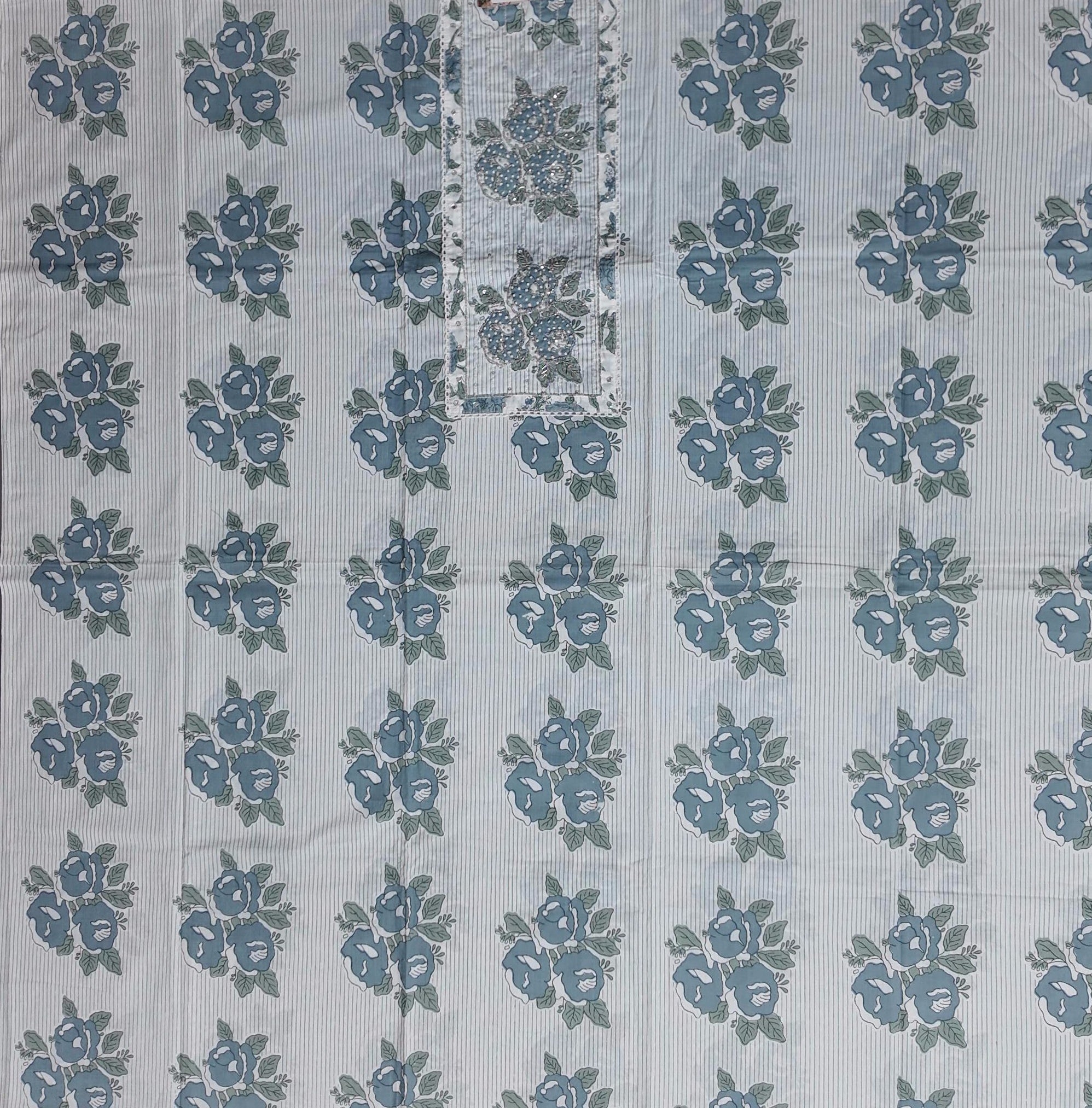 Blossom in Blue: Serene Floral Unstitched Suit