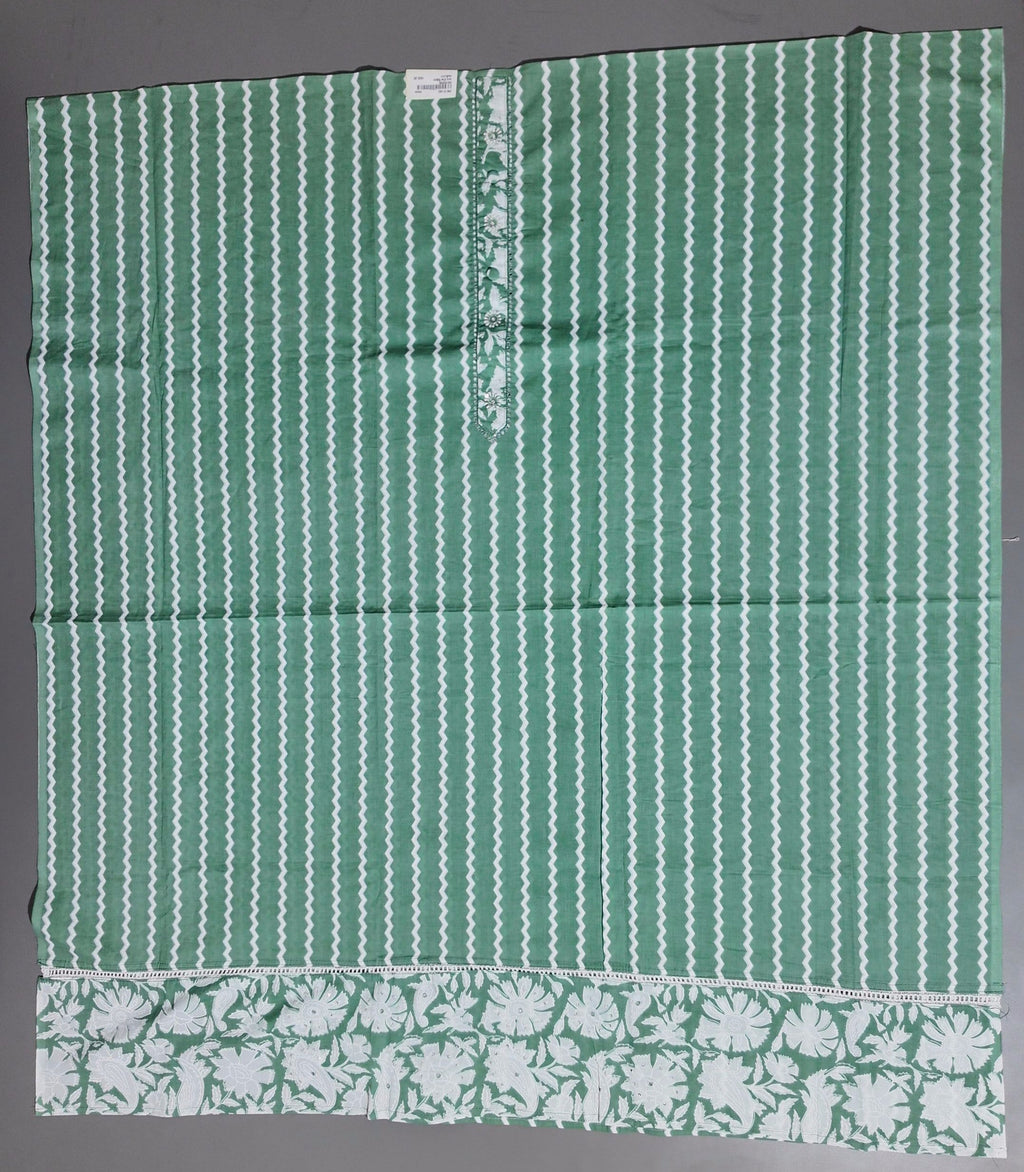 Zigzag Allure: Green Waves Unstitched Suit Set