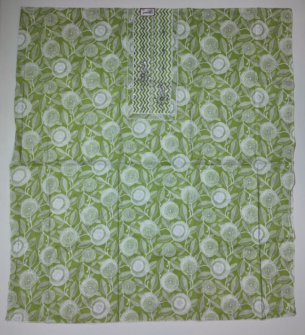 Vibrant Green Chevron & Floral Unstitched Suit
