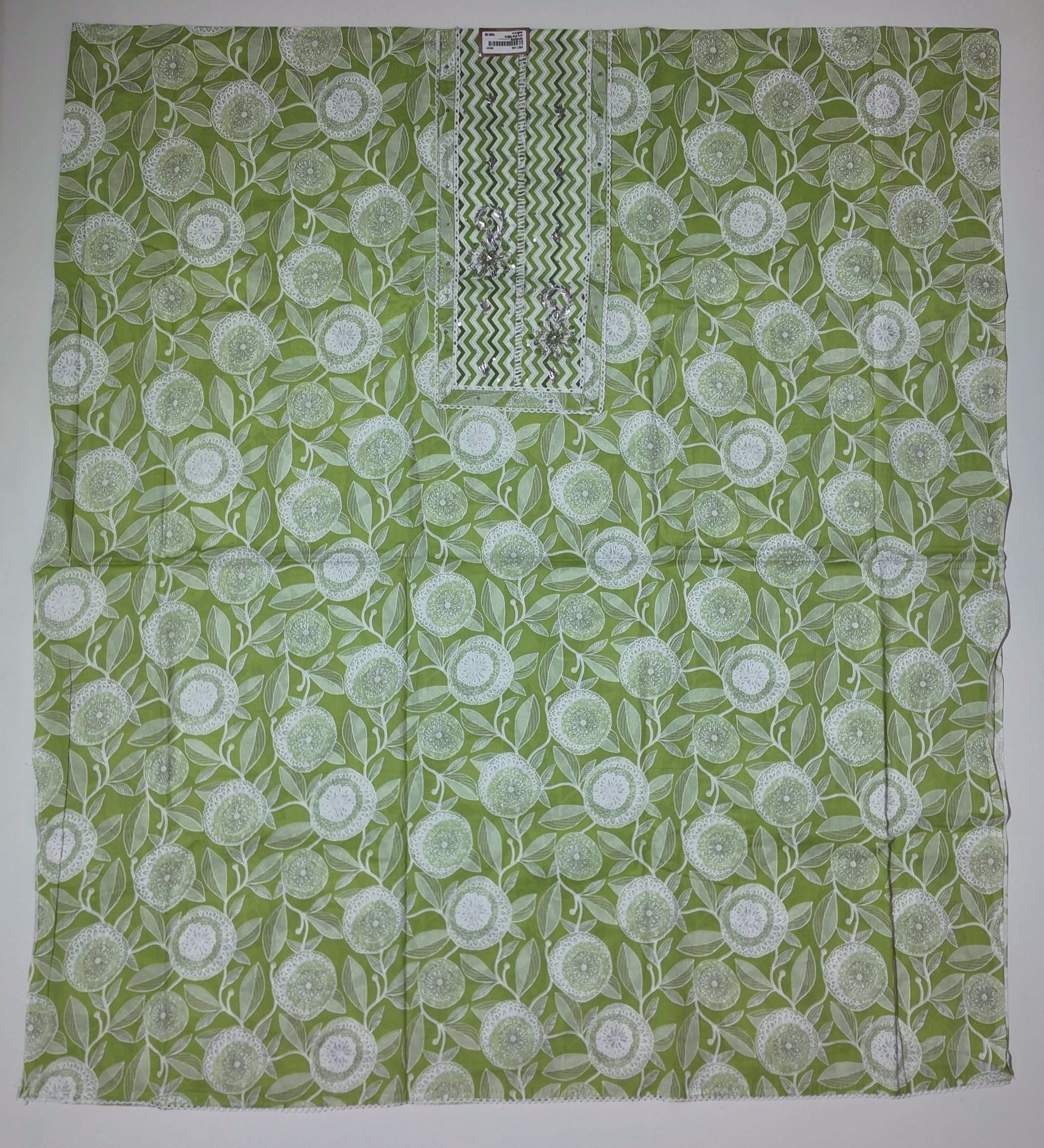 Vibrant Green Chevron & Floral Unstitched Suit