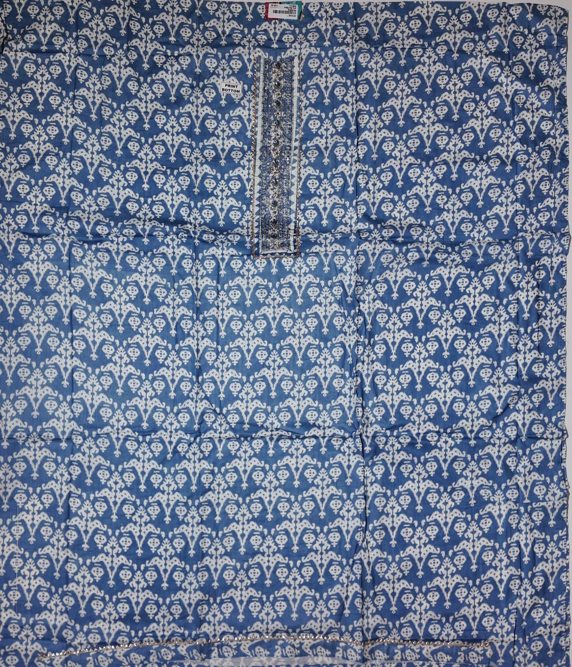 Artisanal Indigo Tapestry Unstitched Suit Fabric