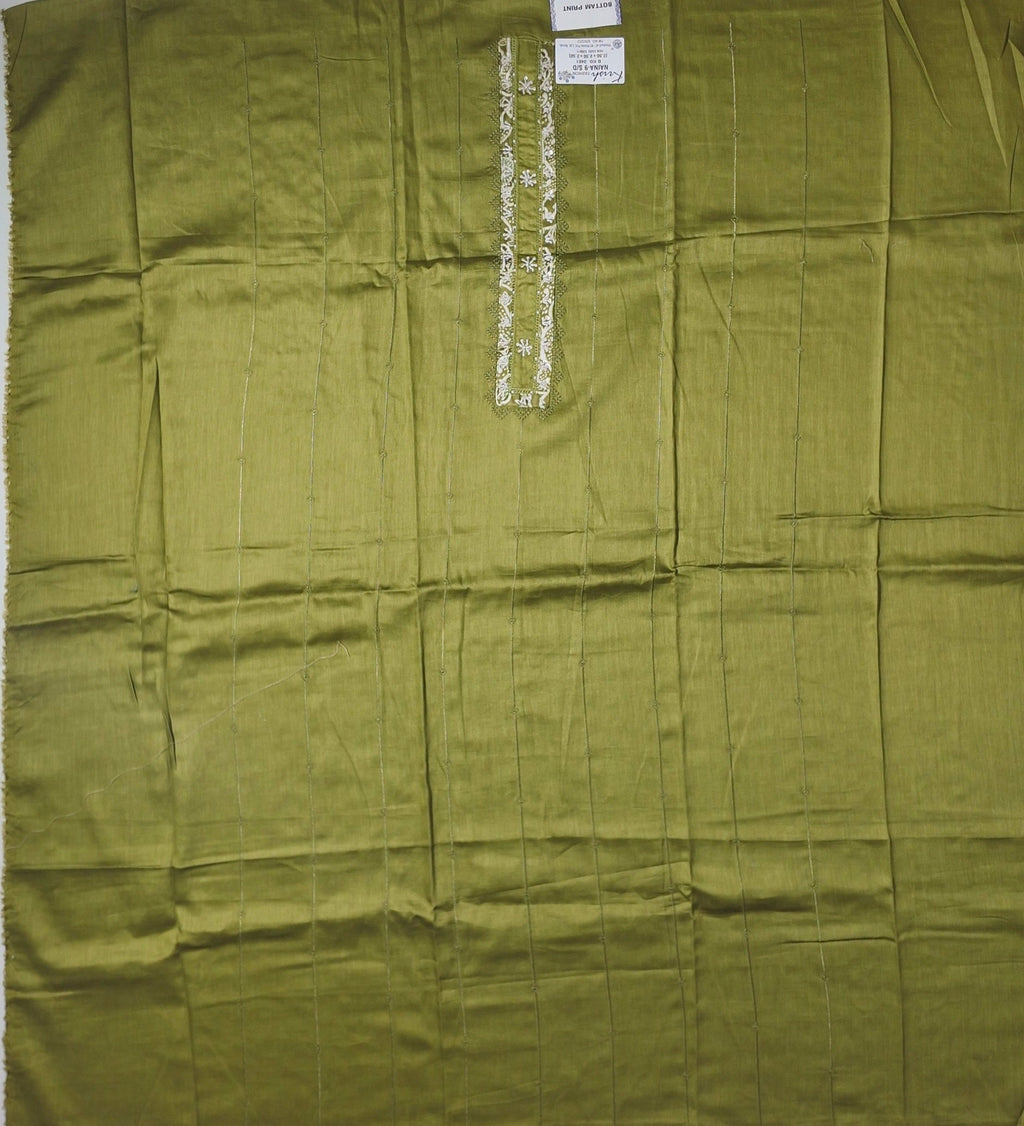 Olive Green Unstitched Suit with Intricate Embroidery
