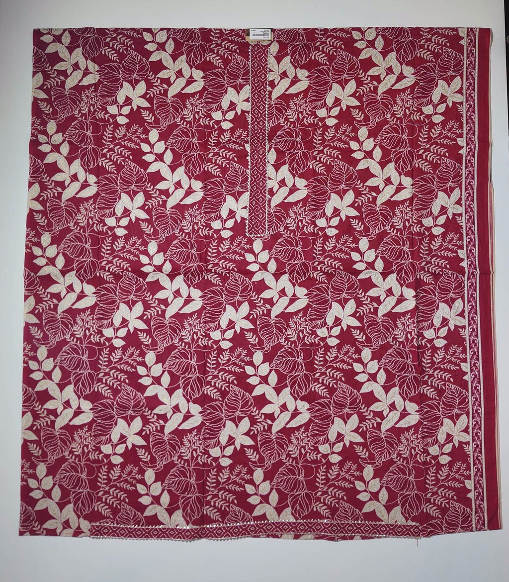 Vibrant Crimson Leaves Unstitched Suit - Artistry in Fabric