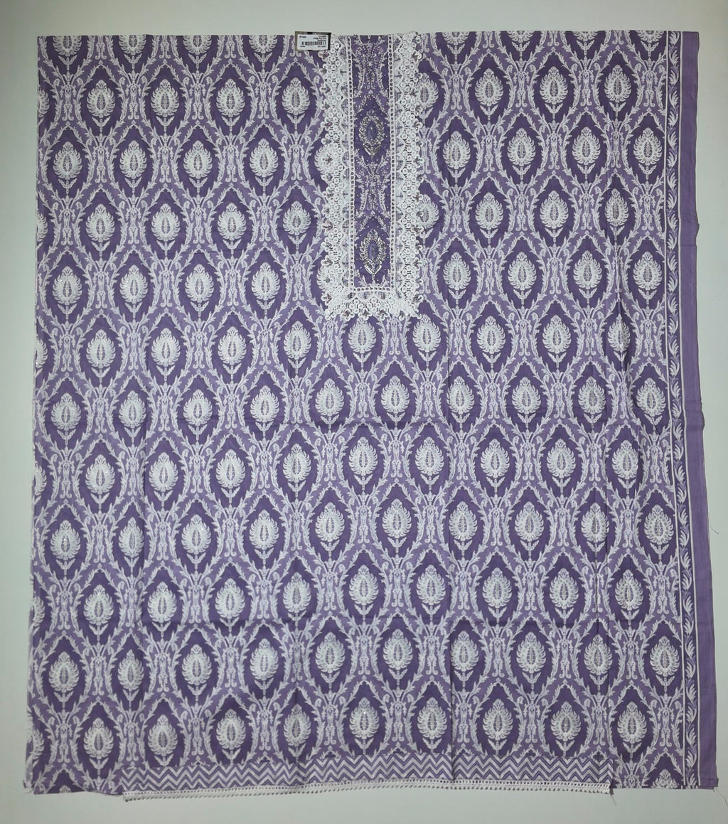 Artisan Lavender Elegance: Intricate Lace Unstitched Suit