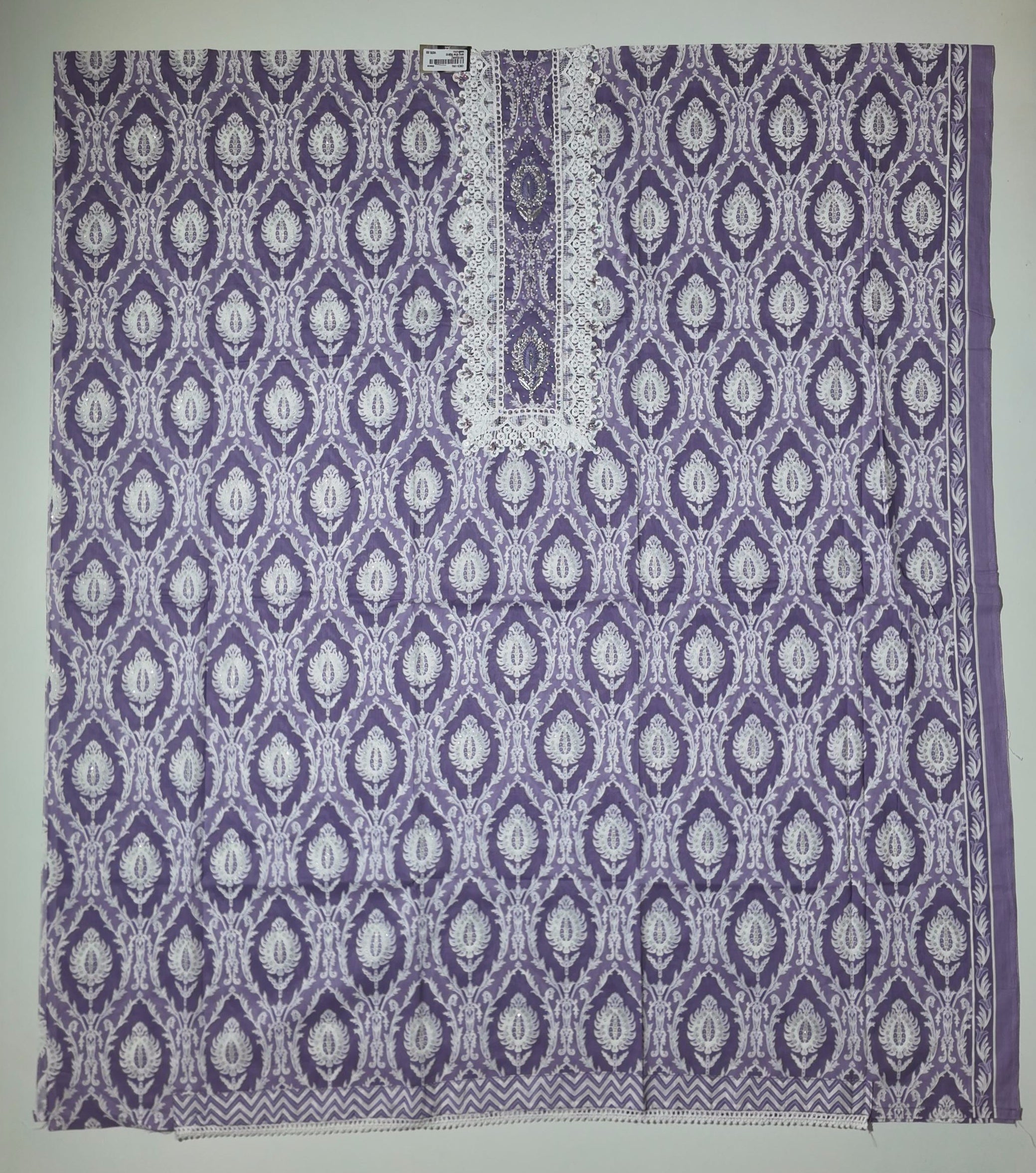 Artisan Lavender Elegance: Intricate Lace Unstitched Suit
