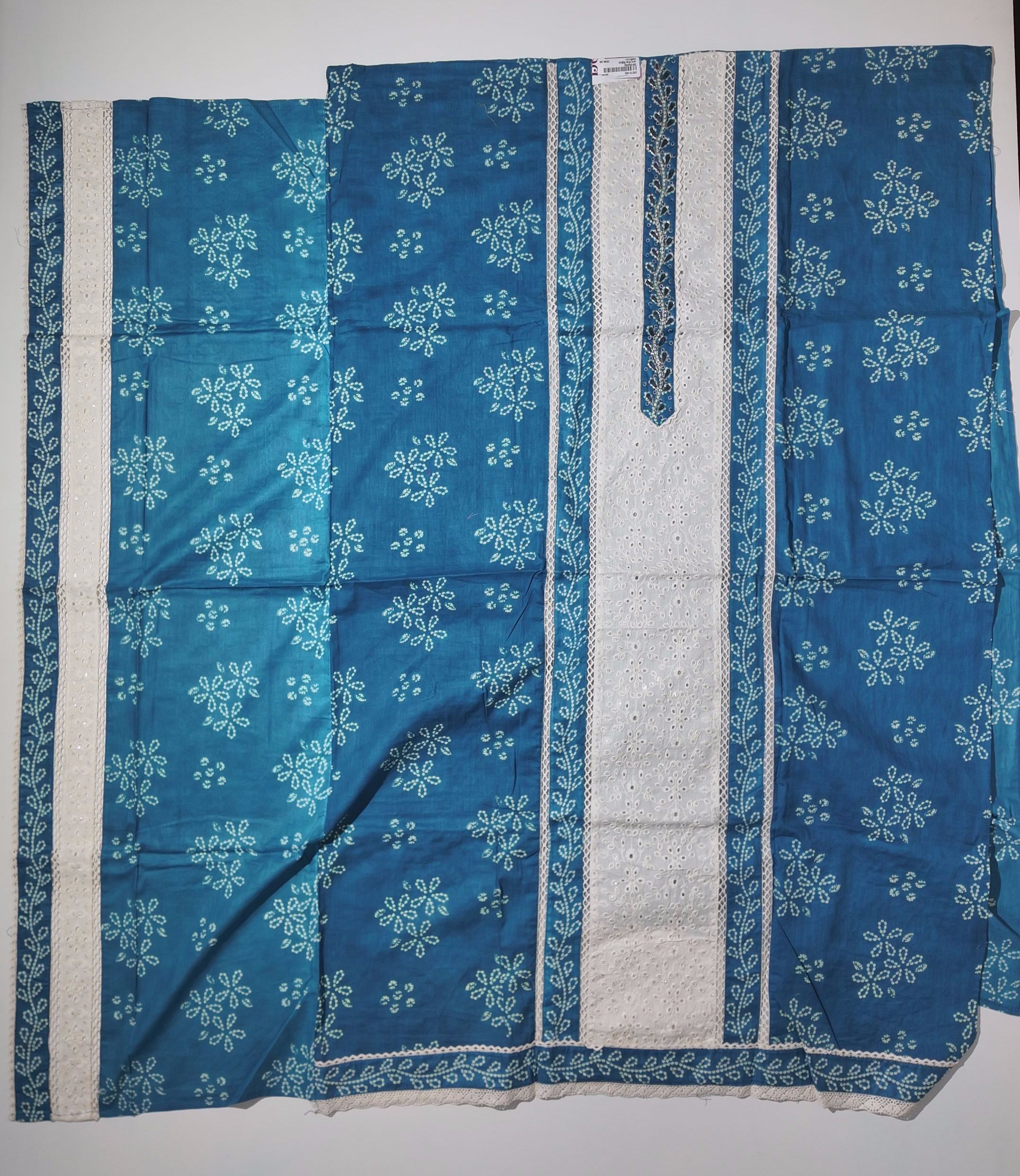 Azure Blossom Symphony: Unstitched Embellished Ensemble