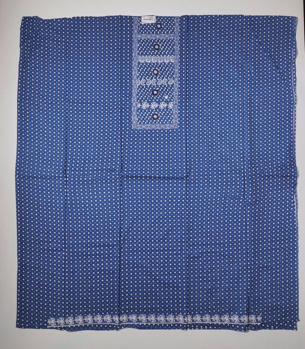 Charming Azure Unstitched Suit with Intricate Patterns