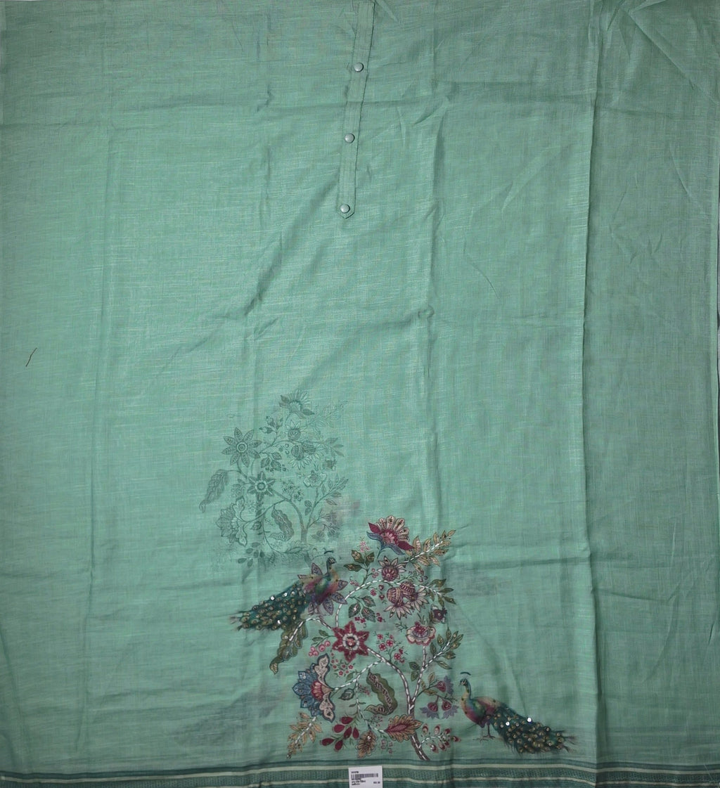 Peacock Elegance Unstitched Suit in Verdant Tones