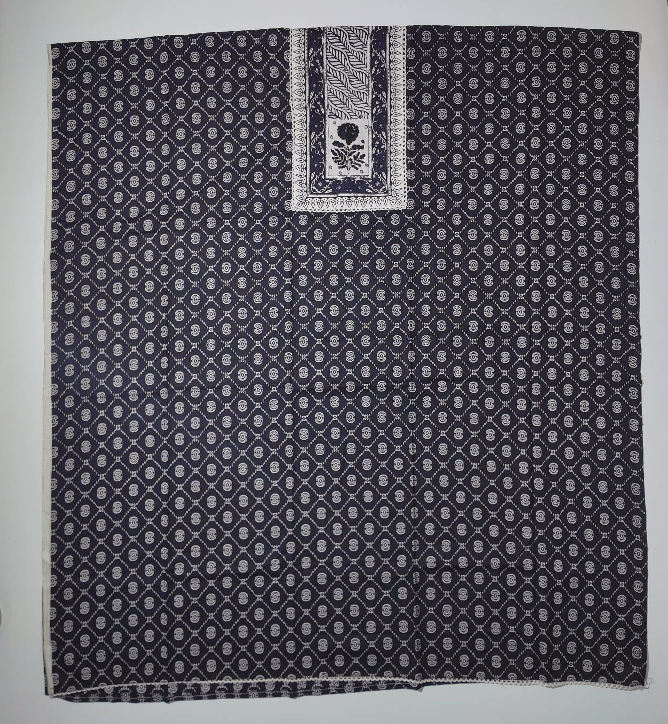 Timeless Black & White Botanical Unstitched Suit Fabric