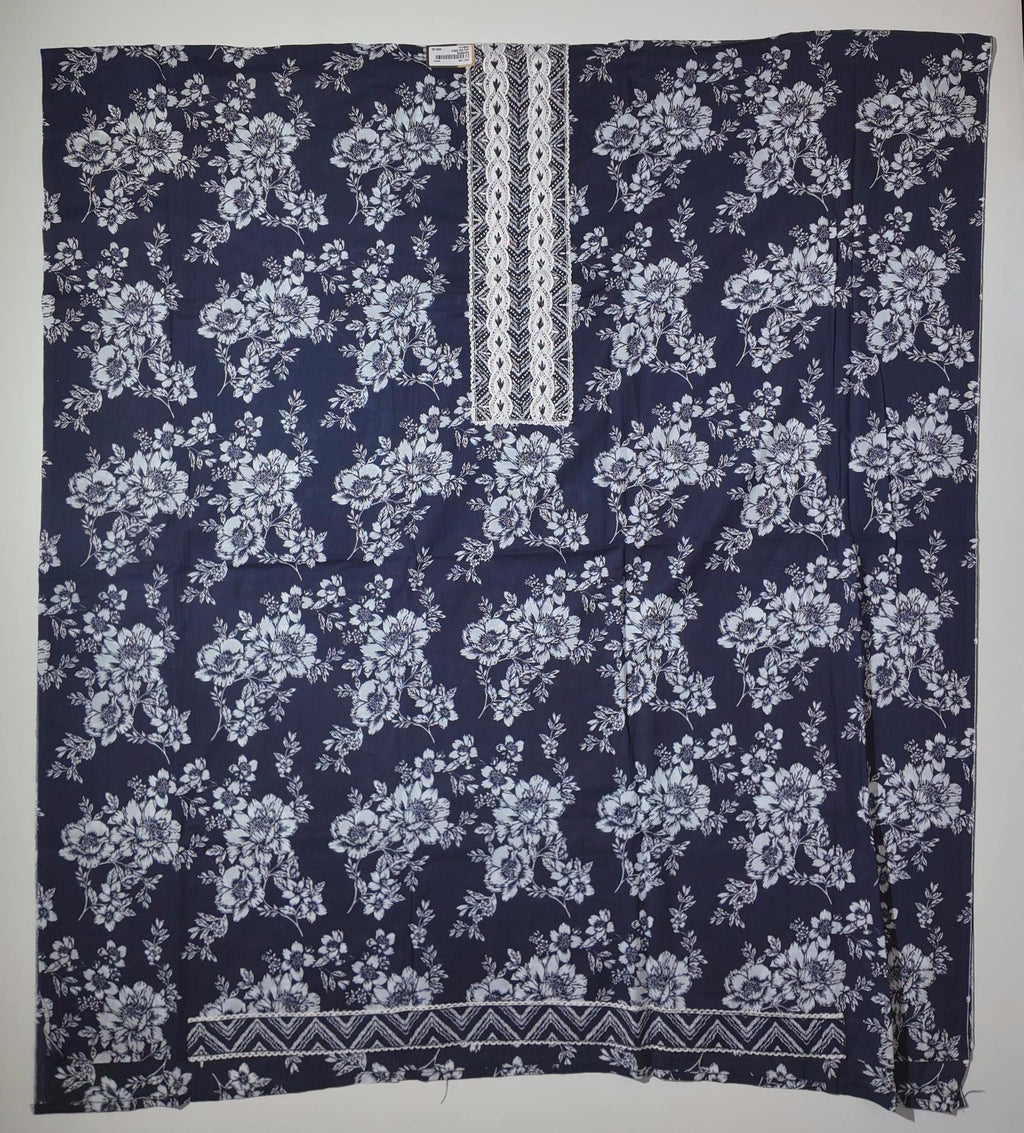 Floral Nightfall: Unstitched Suit with Intricate Lace Detail