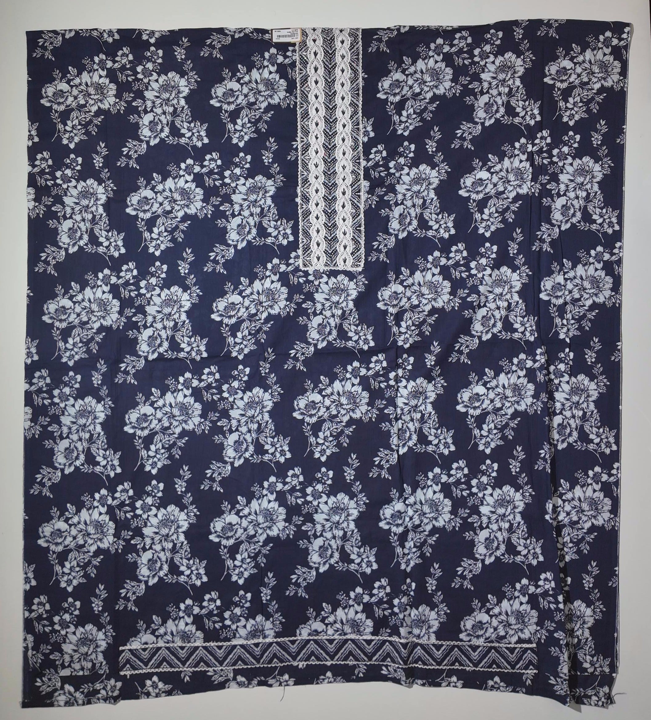 Floral Nightfall: Unstitched Suit with Intricate Lace Detail