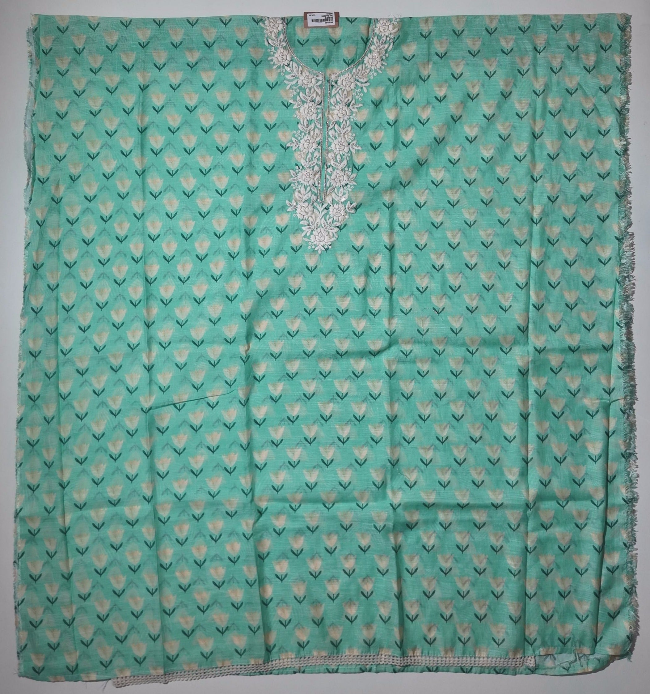 Aqua Blossom Embroidered Unstitched Suit - Perfect for Festive Flair",