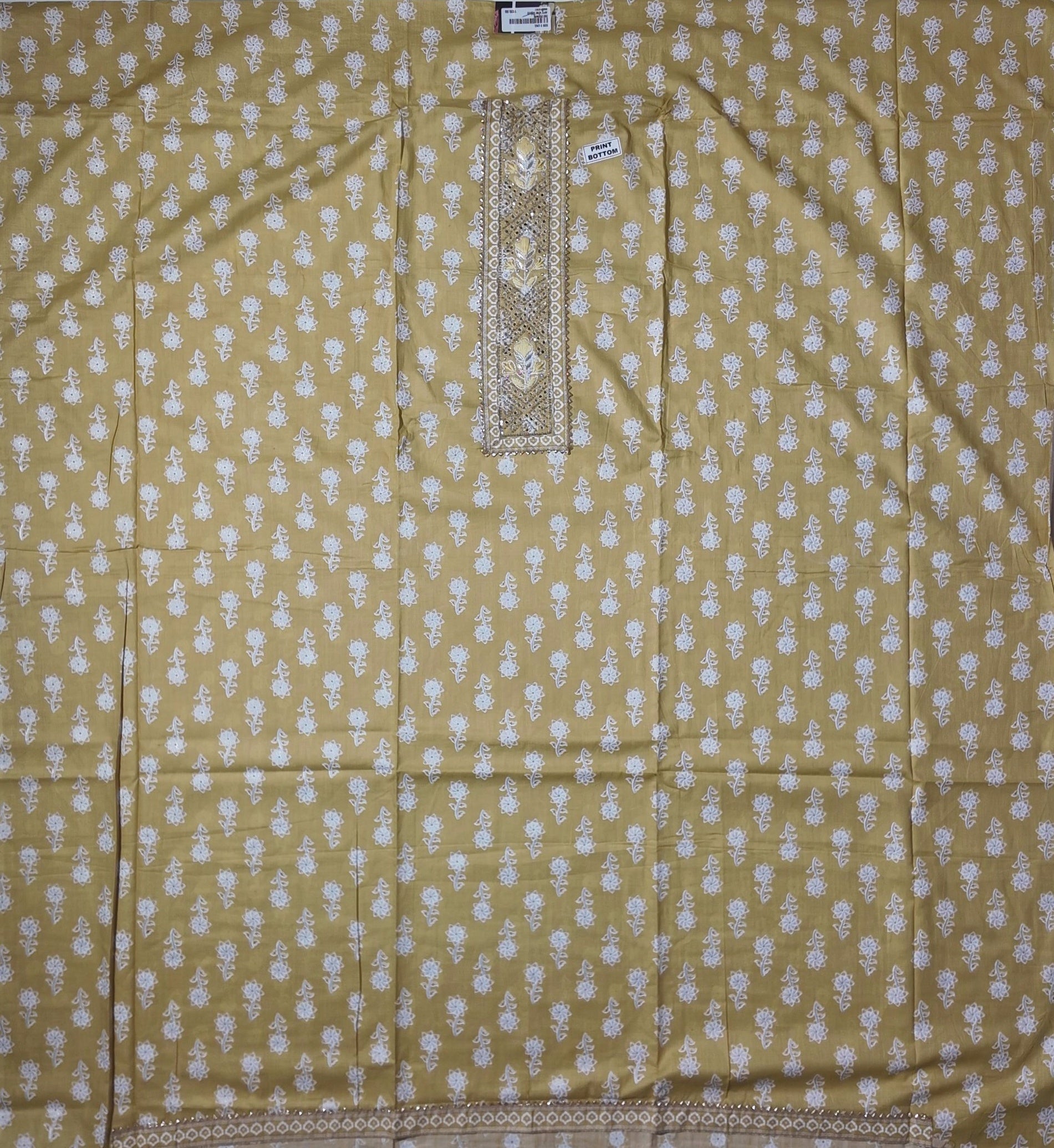 Golden Blossom: Artisan Crafted Unstitched Suit Fabric