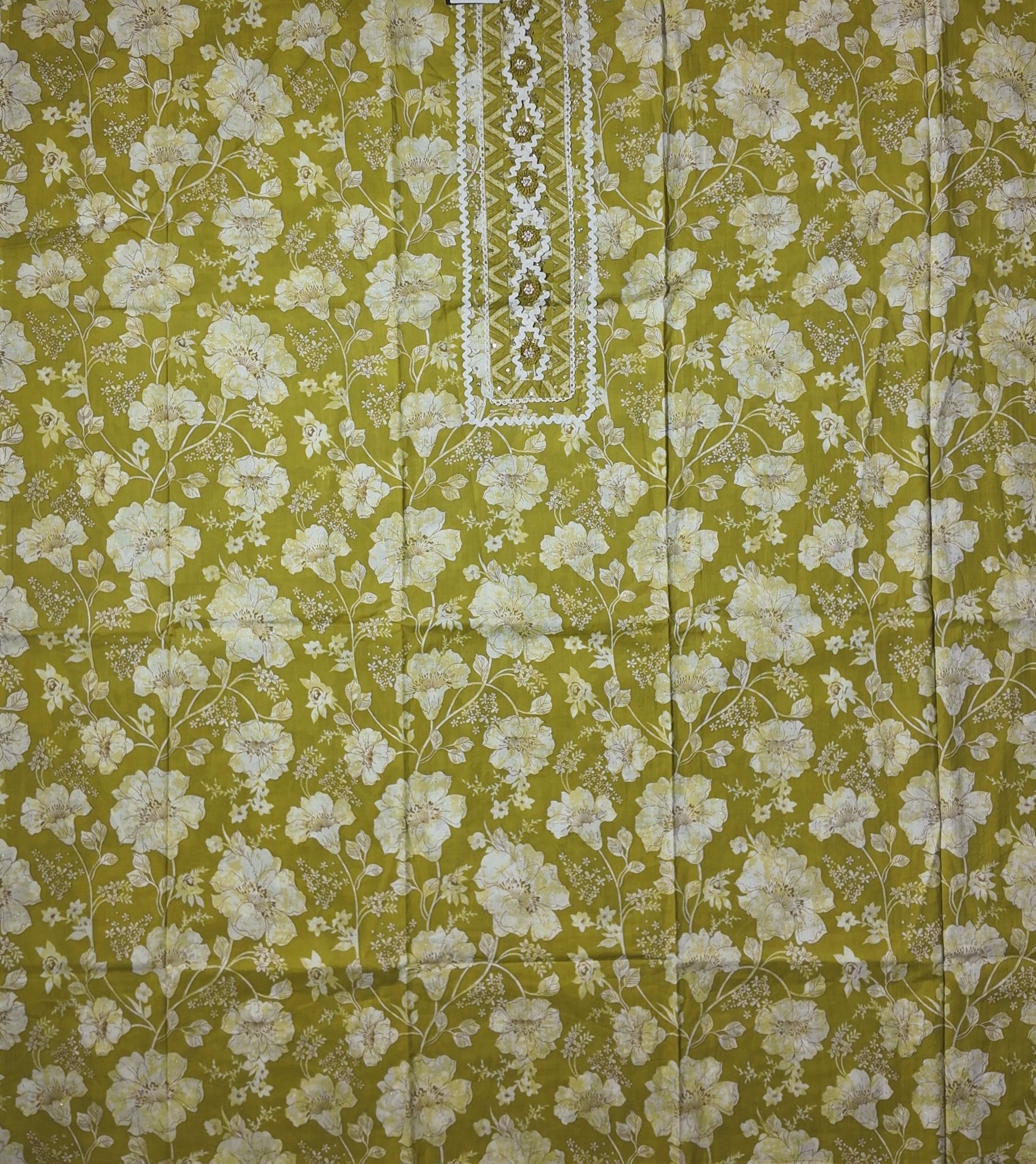 Zestful Bloom: Unstitched Mustard Floral Ensemble