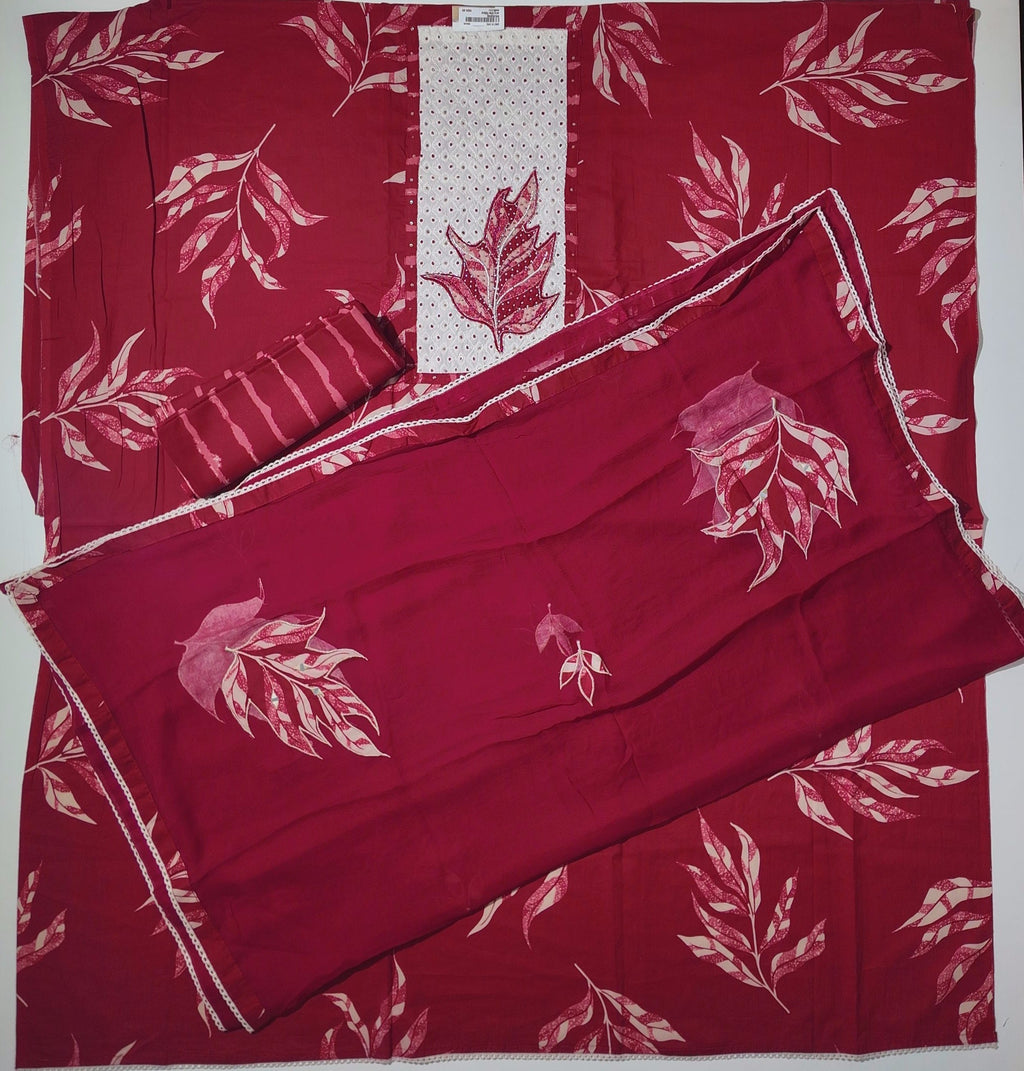 Chic Crimson Canvas: Unstitched Embroidered Delight