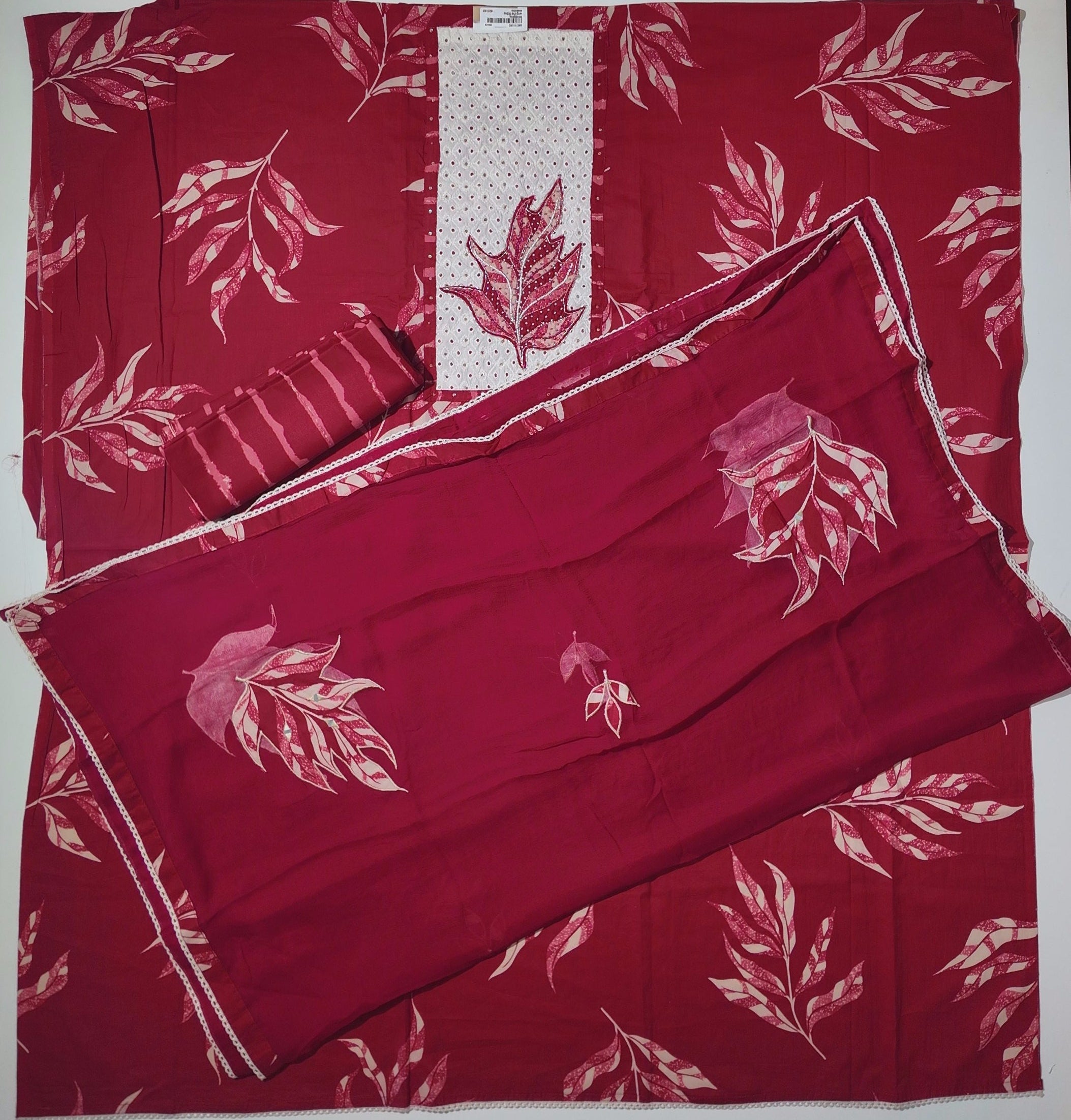 Chic Crimson Canvas: Unstitched Embroidered Delight